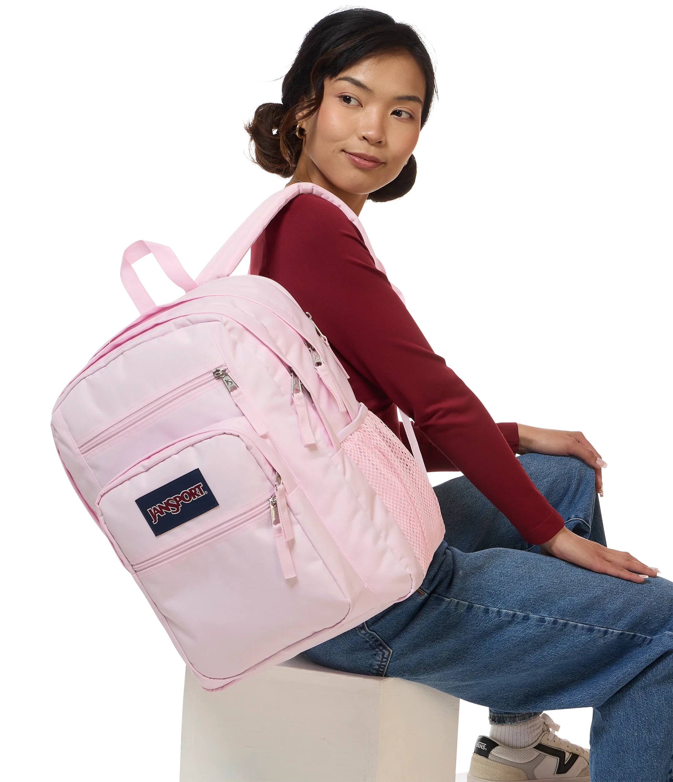JanSport Big Student Backpack 34L in Pink Ice — lifestyle # color_Pink Ice