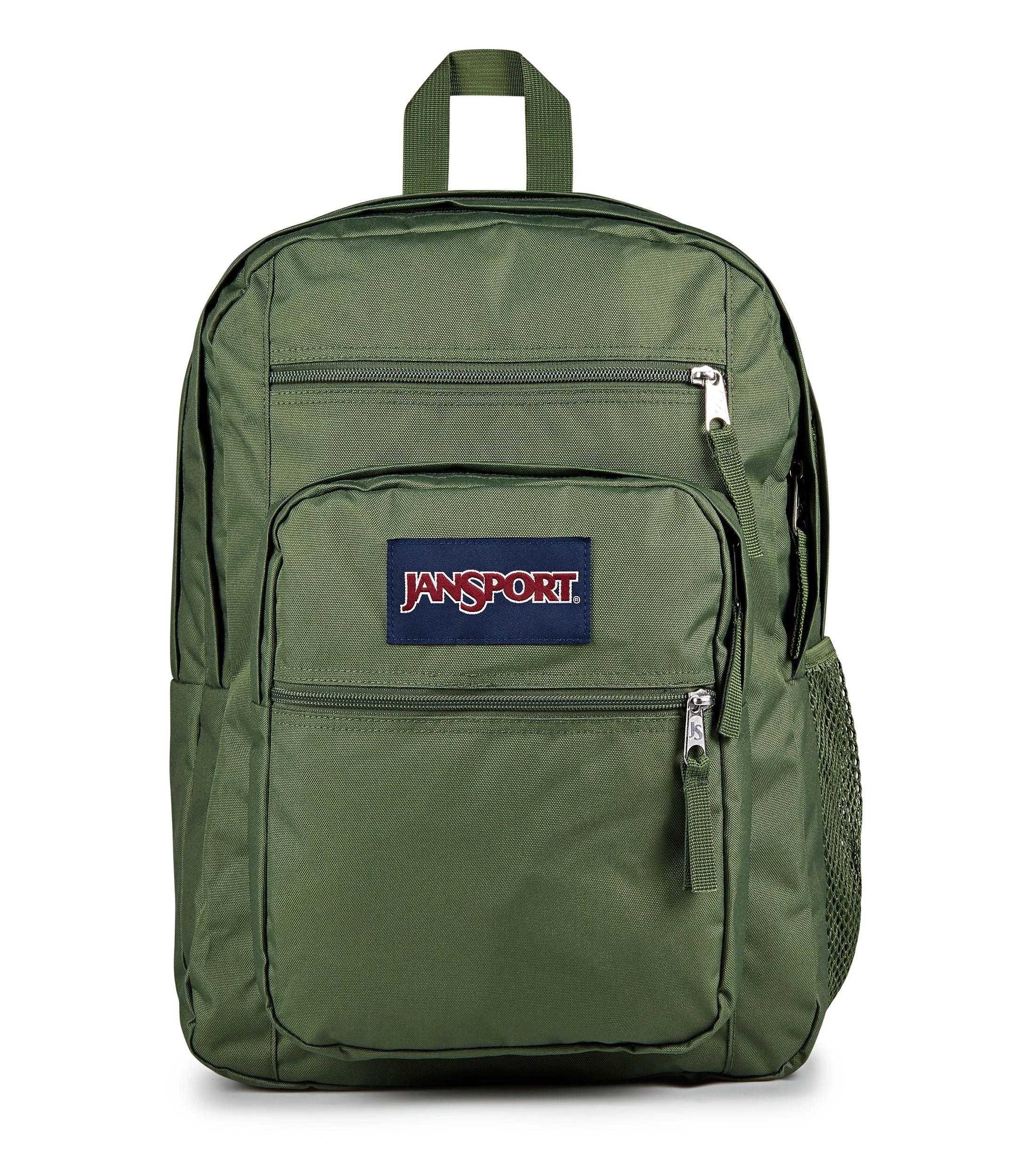 JanSport Big Student Backpack 34L in Cargo Green — front view # color_Cargo Green