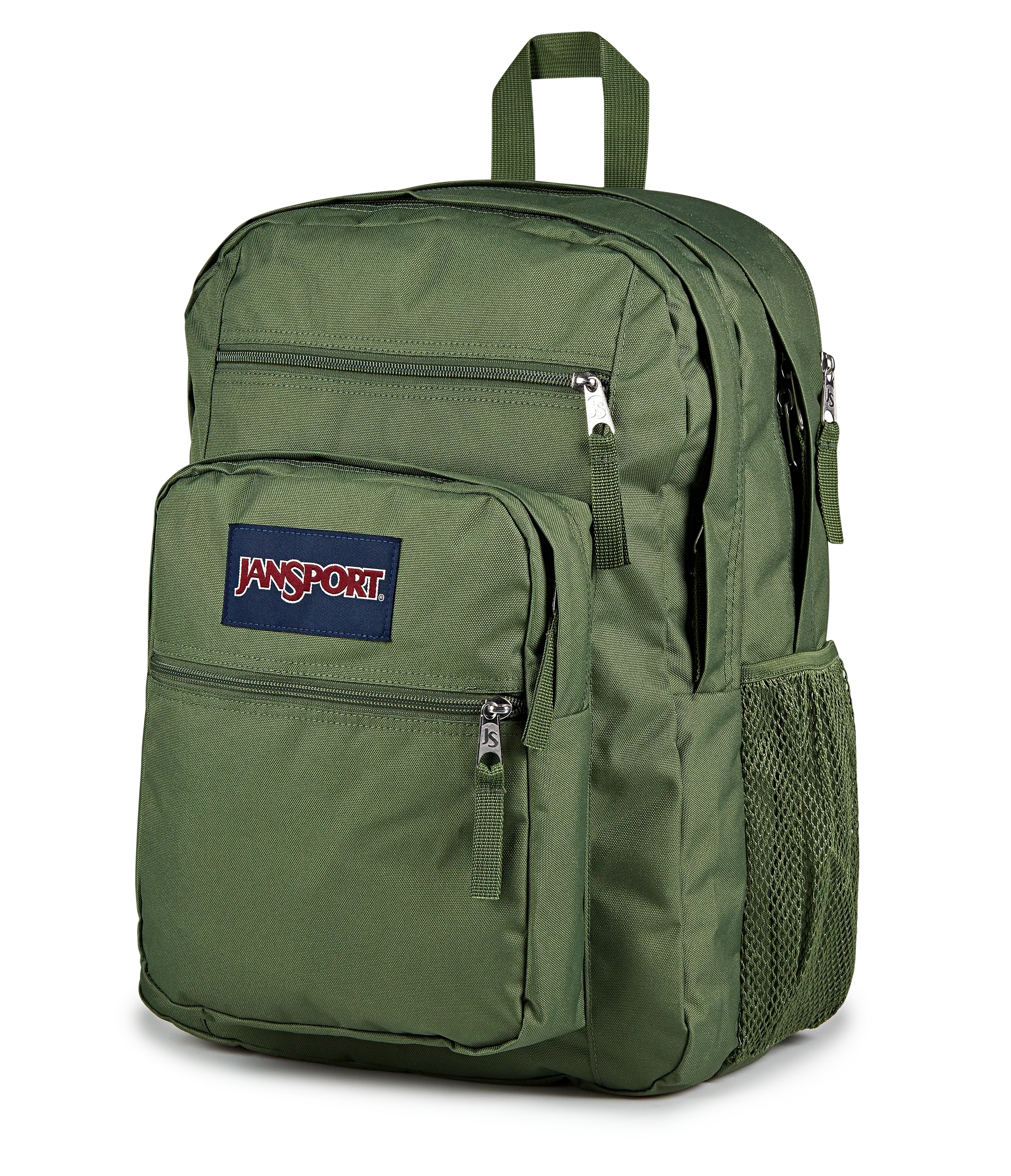 JanSport Big Student Backpack 34L in Cargo Green — angle view 2 # color_Cargo Green