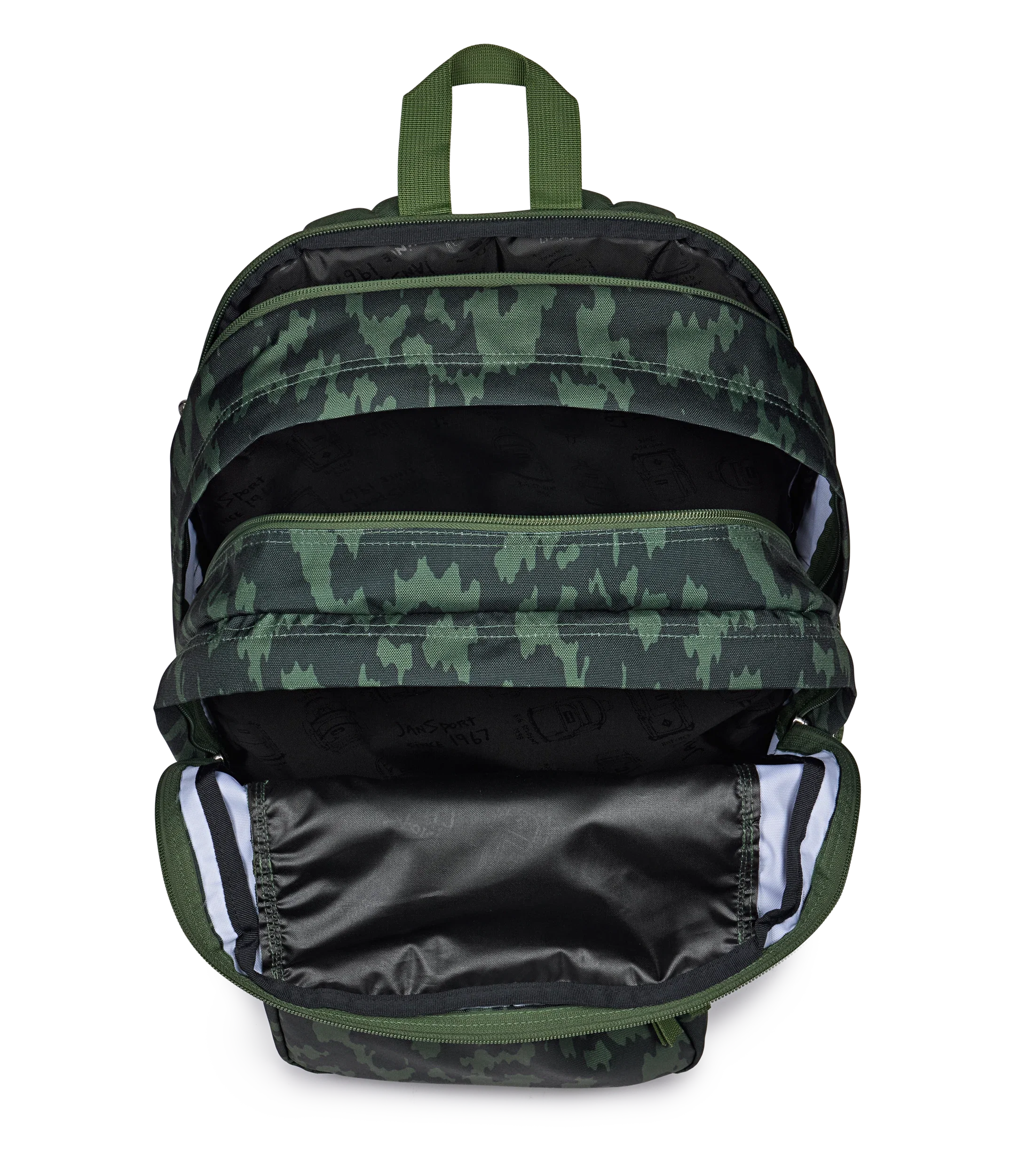 JanSport Big Student Backpack 34L in Camo Illusion — interior view # color_Camo Illusion