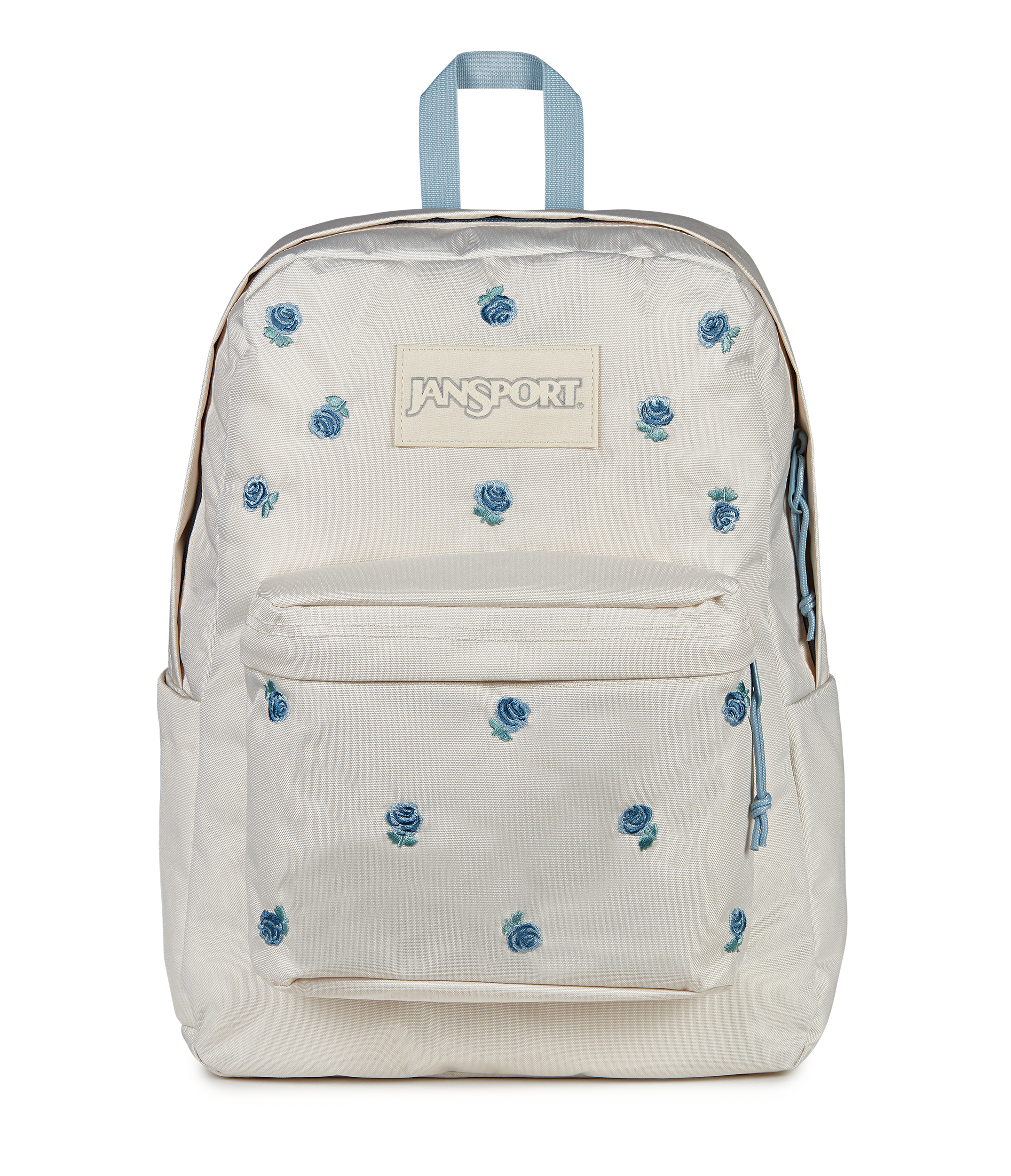 JanSport Superbreak Plus FX in Just A Rose Embroidery Moon Flower — front view