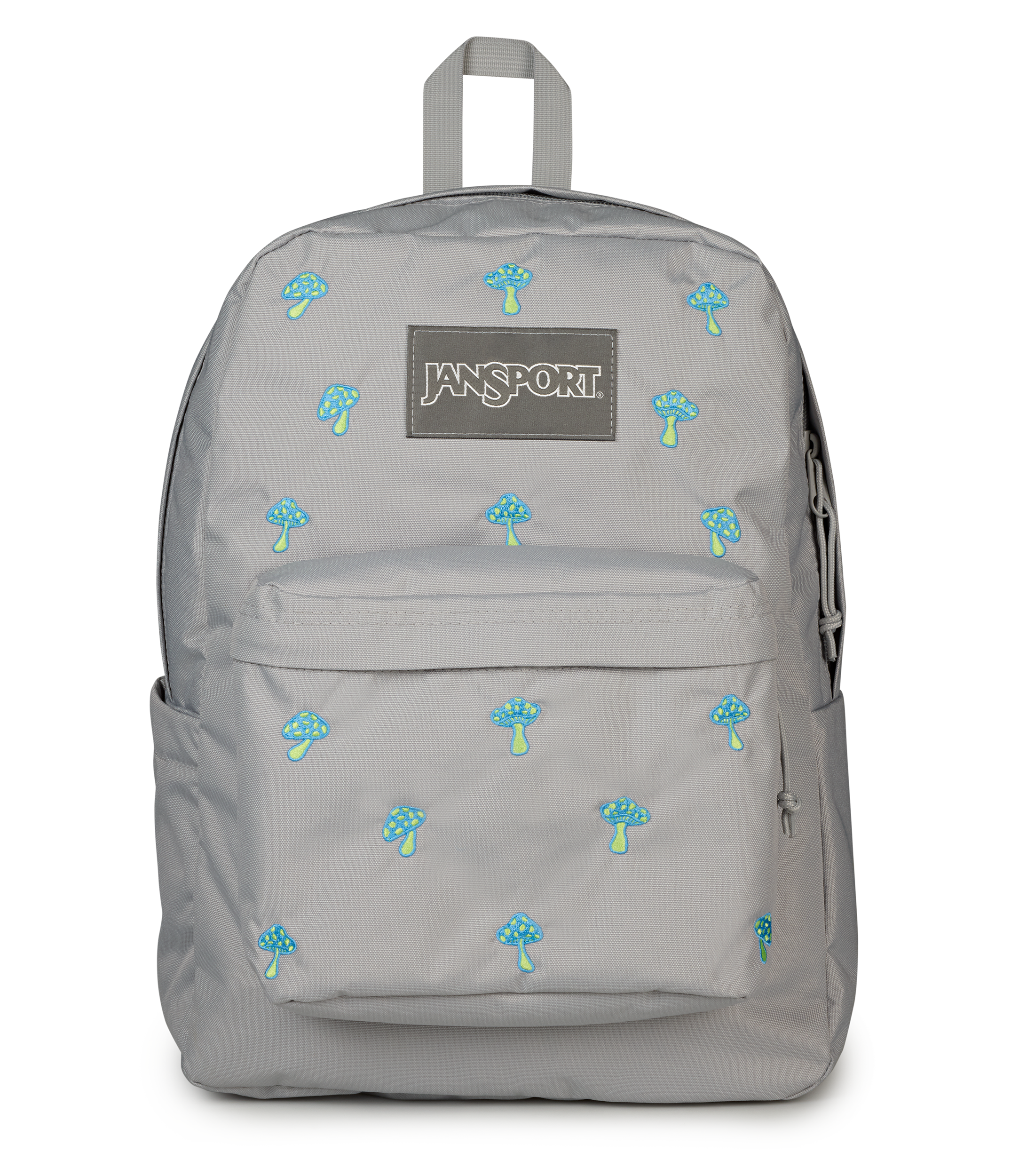 JanSport Superbreak Plus FX in Embroidered Shrooms Grey — front view