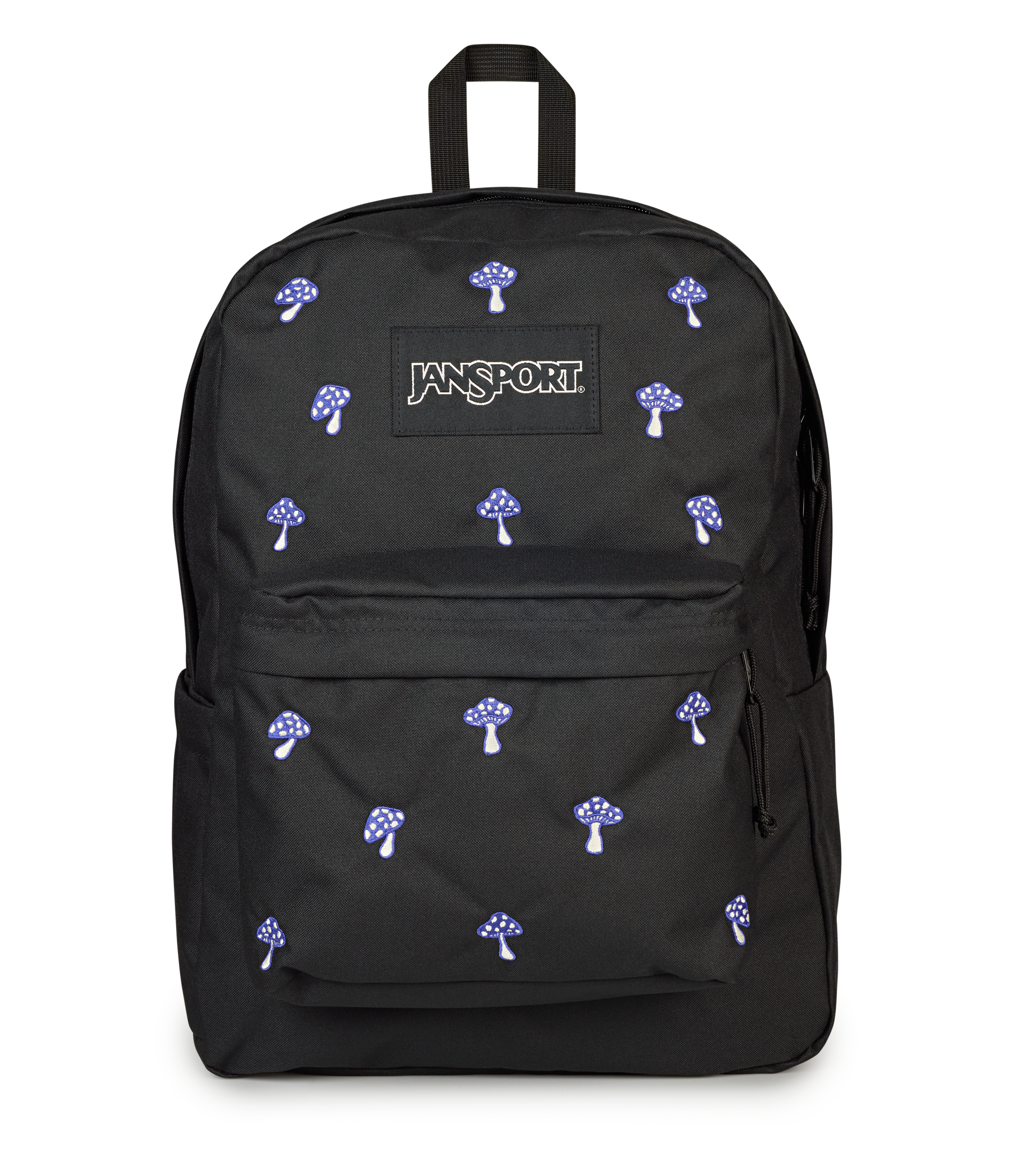 JanSport Superbreak Plus FX in Embroidered Shrooms Black — front view