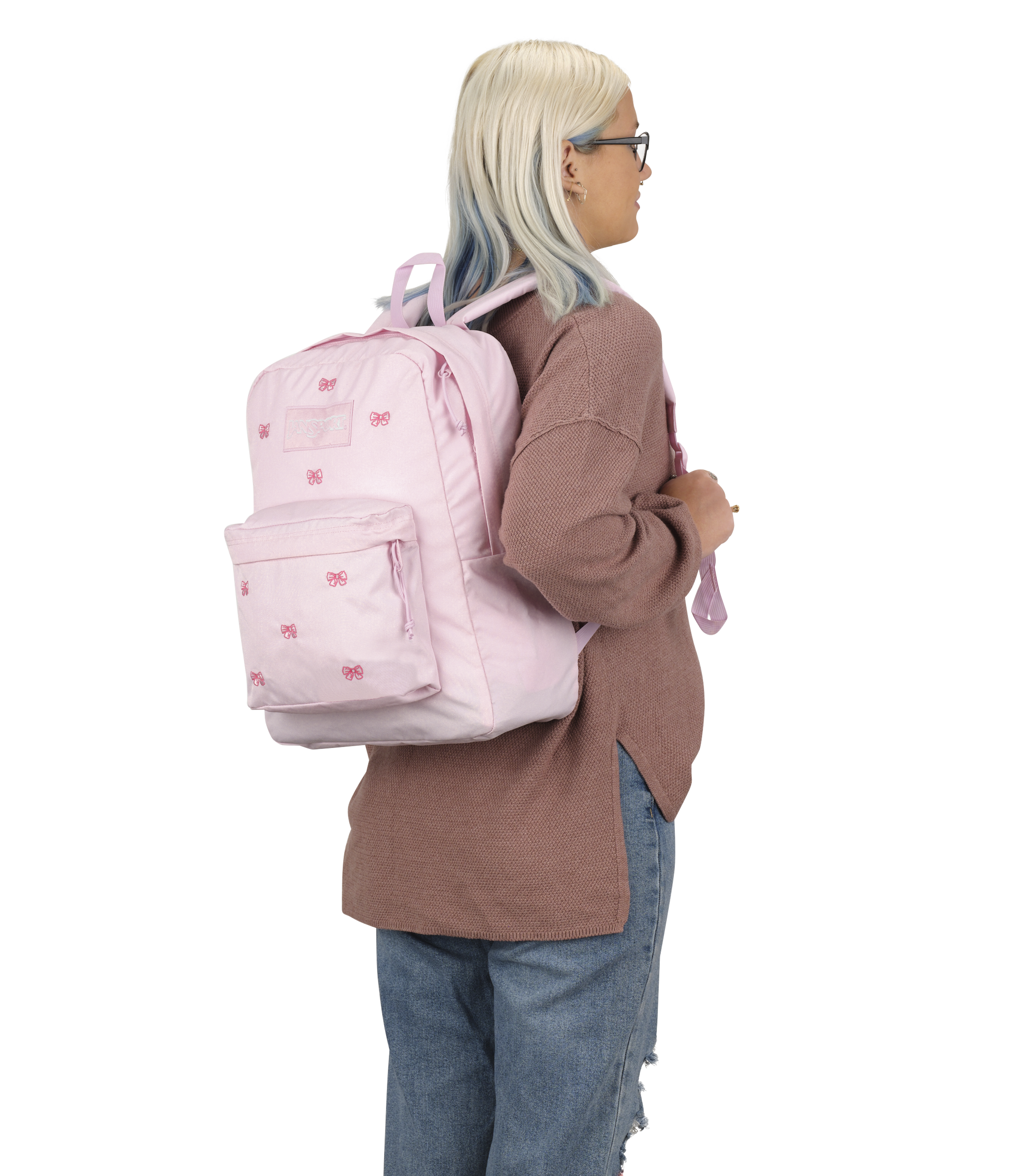 JanSport Superbreak Plus FX in Embroidered Bows — angle view 3