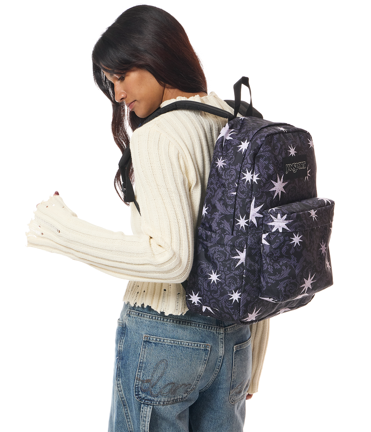 JanSport SuperBreak Plus Iconic Style in Castle Tapestry — lifestyle