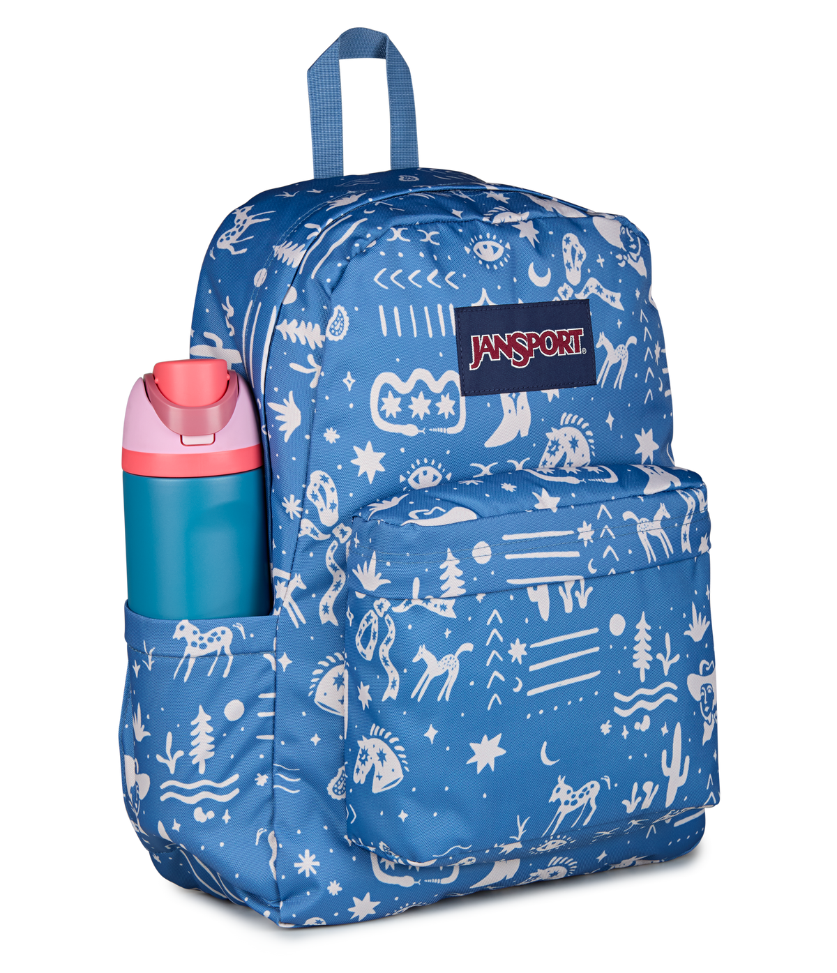 JanSport SuperBreak Plus Iconic Style in Yeehaw and Horse Elemental Blue — detail view