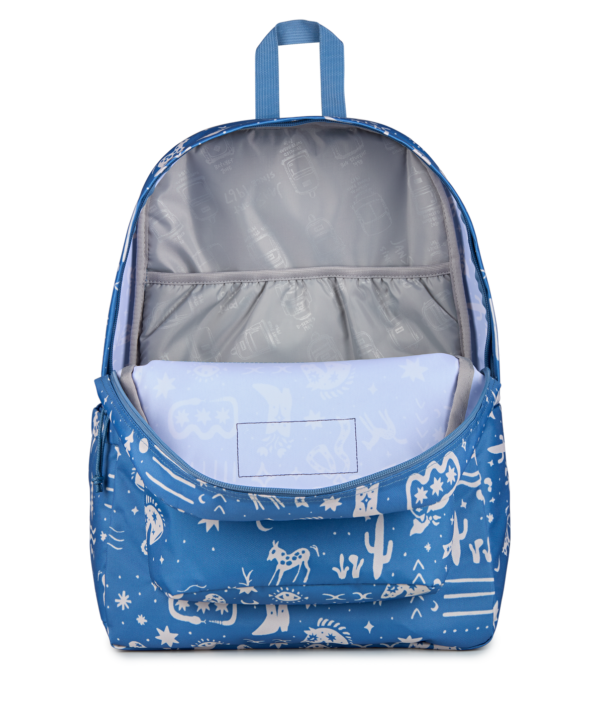 JanSport SuperBreak Plus Iconic Style in Yeehaw and Horse Elemental Blue — interior view
