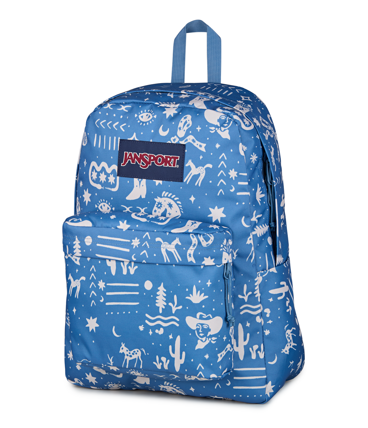 JanSport SuperBreak Plus Iconic Style in Yeehaw and Horse Elemental Blue — side view