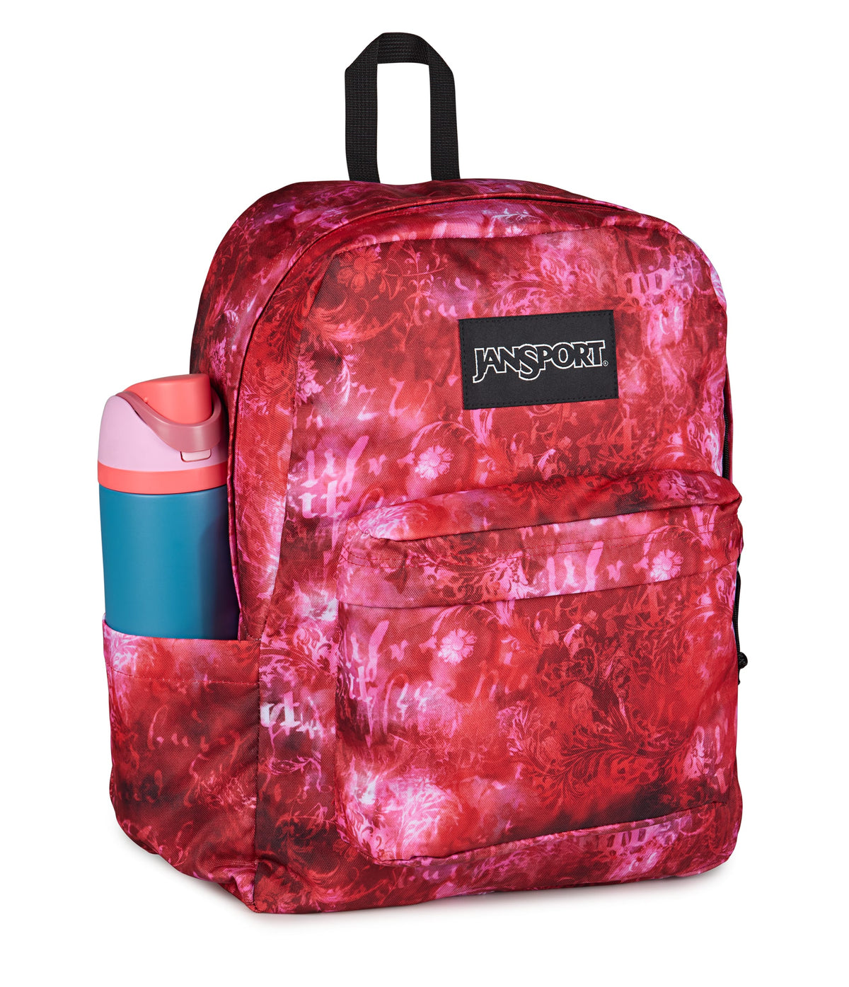 JanSport SuperBreak Plus Iconic Style in Afflicted Dyed Red — detail view
