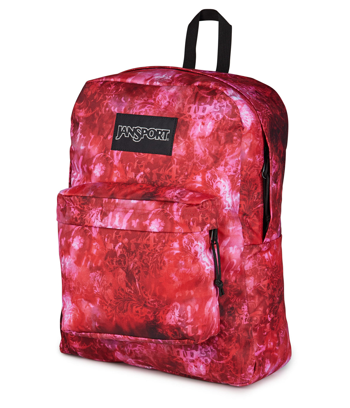 JanSport SuperBreak Plus Iconic Style in Afflicted Dyed Red — angle view