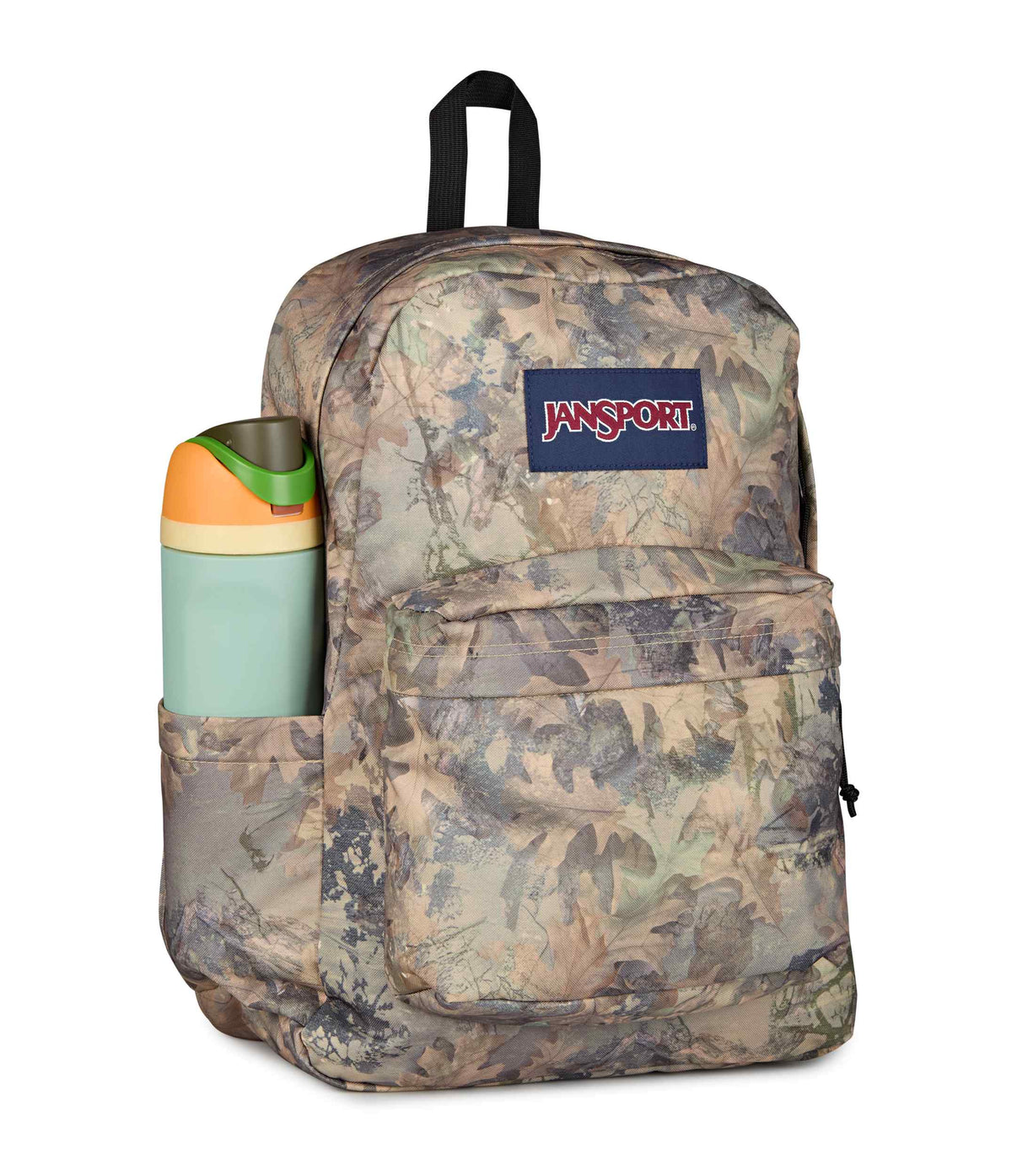 JanSport SuperBreak Plus Iconic Style in Bogcore Camo — detail view