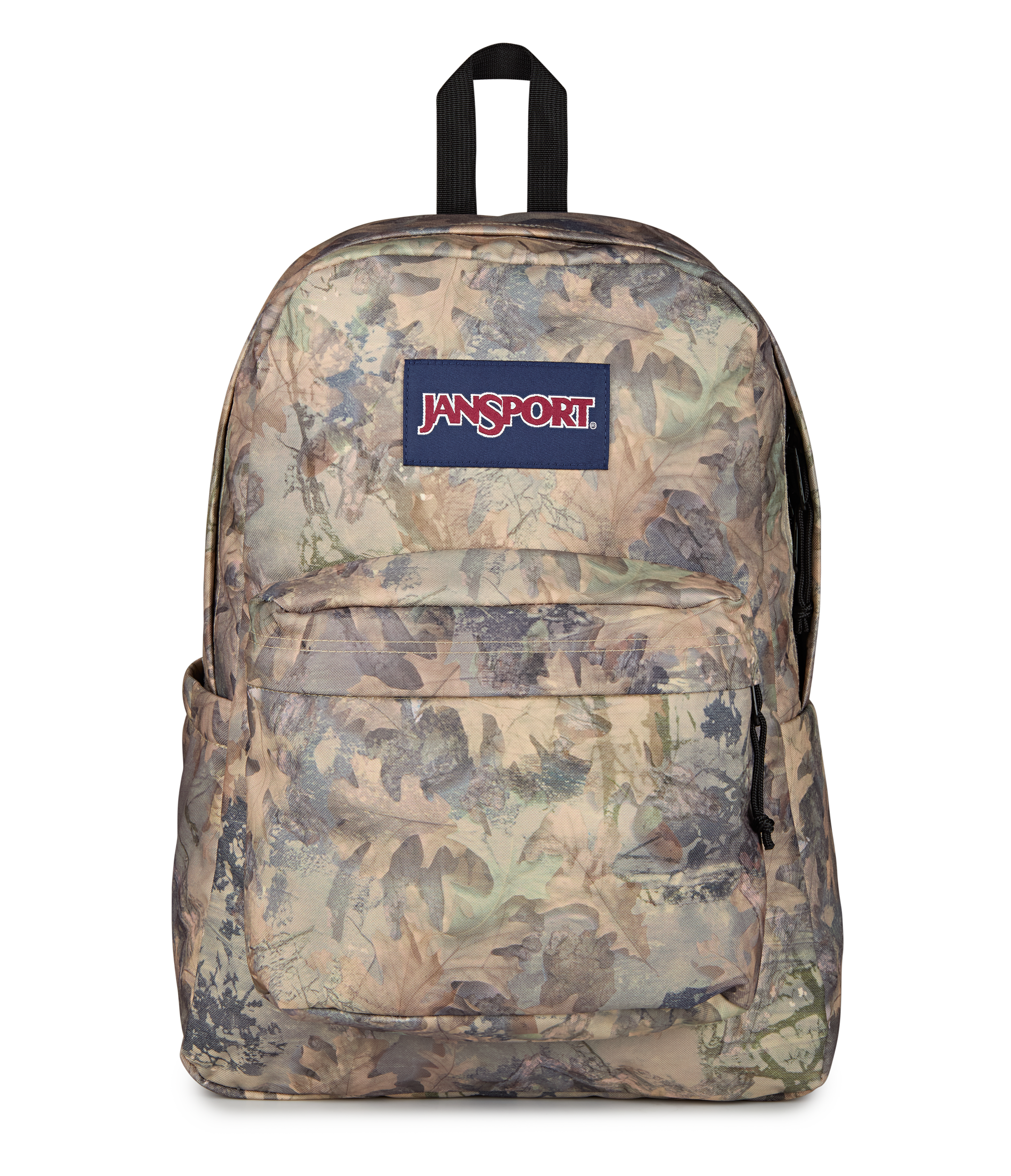 JanSport SuperBreak Plus Iconic Style in Bogcore Camo — front view # color_Bogcore Camo