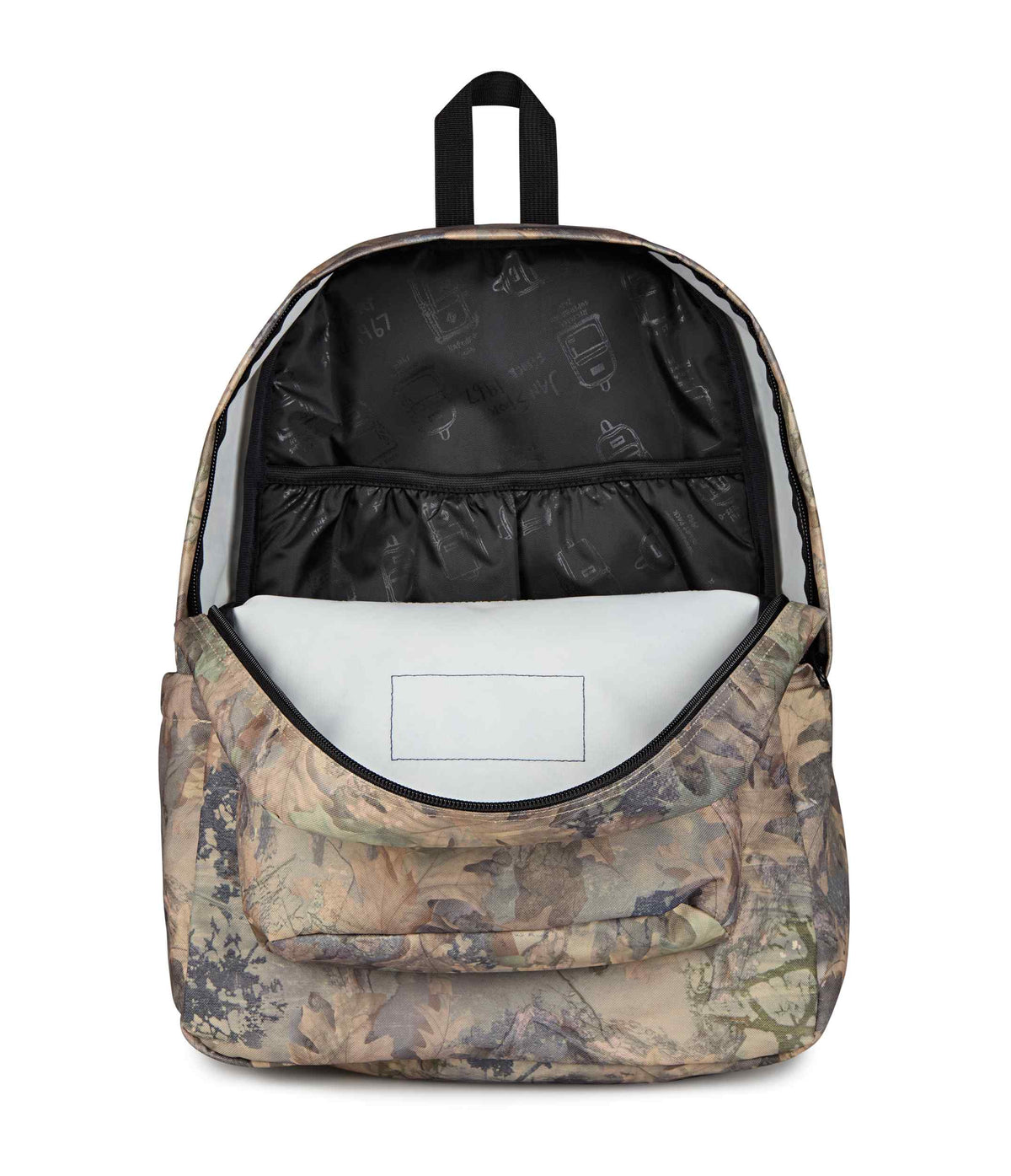 JanSport SuperBreak Plus Iconic Style in Bogcore Camo — interior view