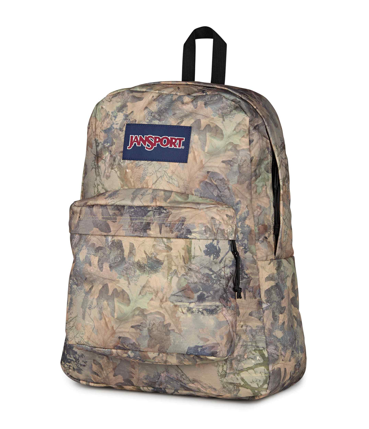 JanSport SuperBreak Plus Iconic Style in Bogcore Camo — angle view