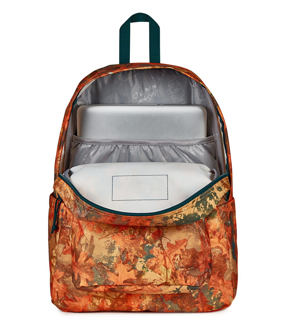 JanSport SuperBreak Plus Iconic Style in Bogcore Camo Orange — detail view 2