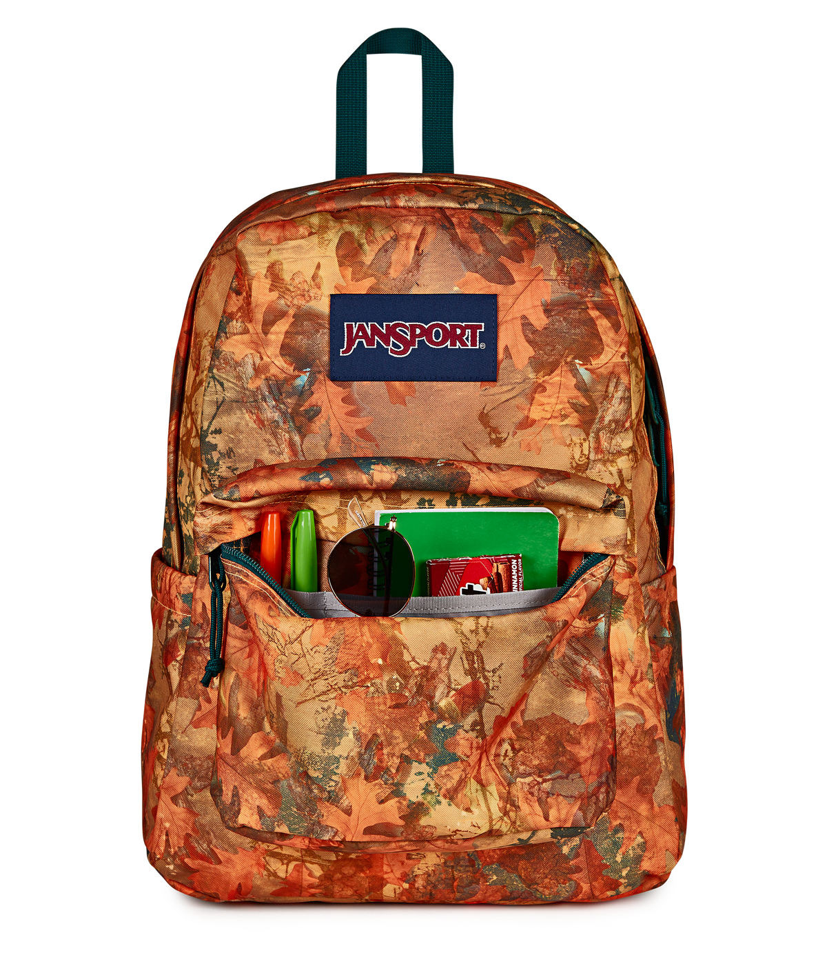 JanSport SuperBreak Plus Iconic Style in Bogcore Camo Orange — detail view 3
