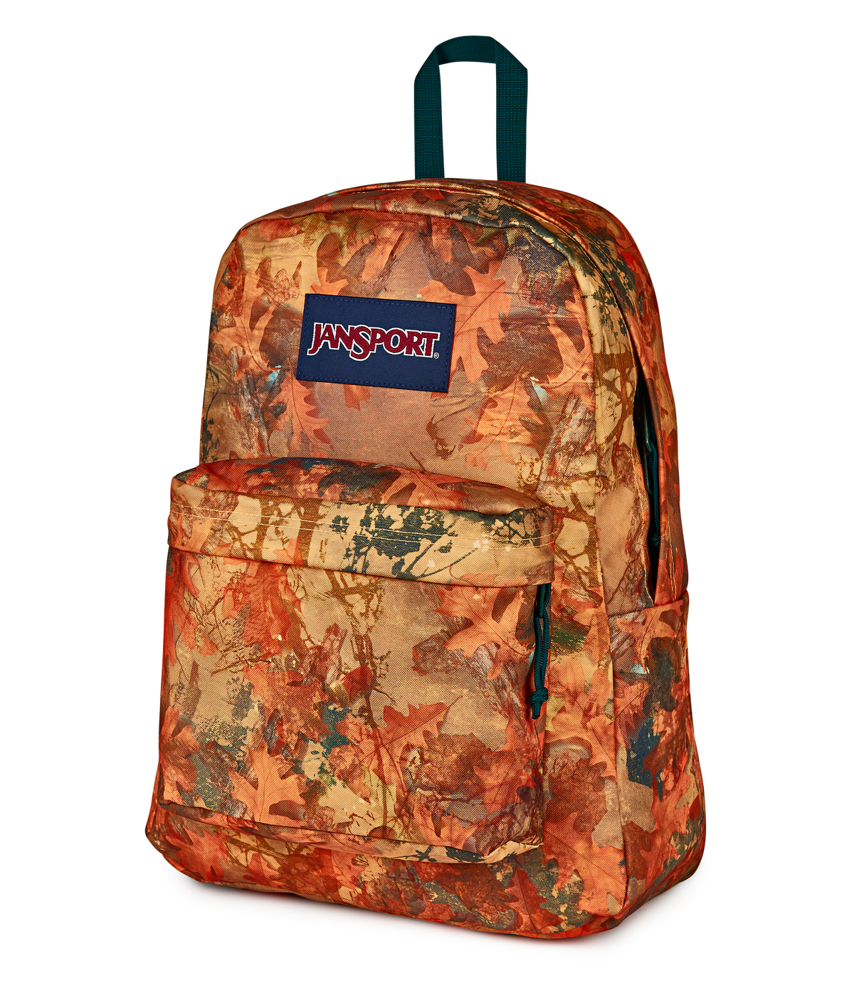 JanSport SuperBreak Plus Iconic Style in Bogcore Camo Orange — side view