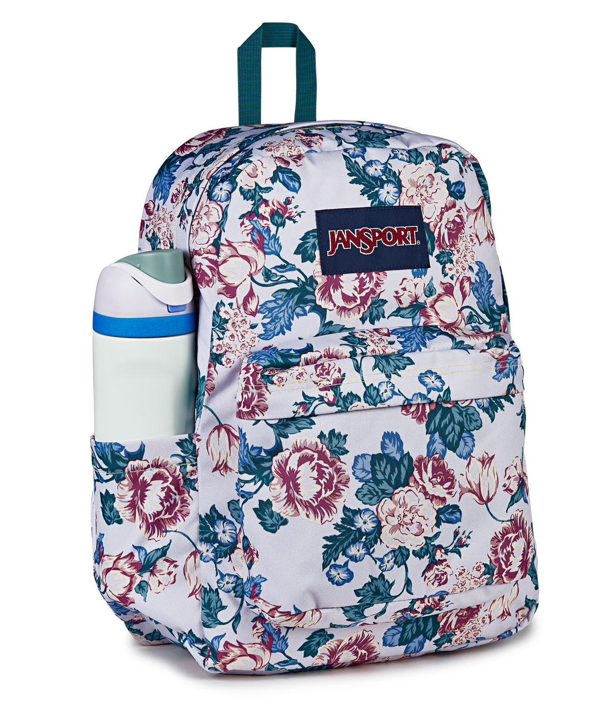 JanSport SuperBreak Plus Iconic Style in Rustic Roses Moon Flower — detail view