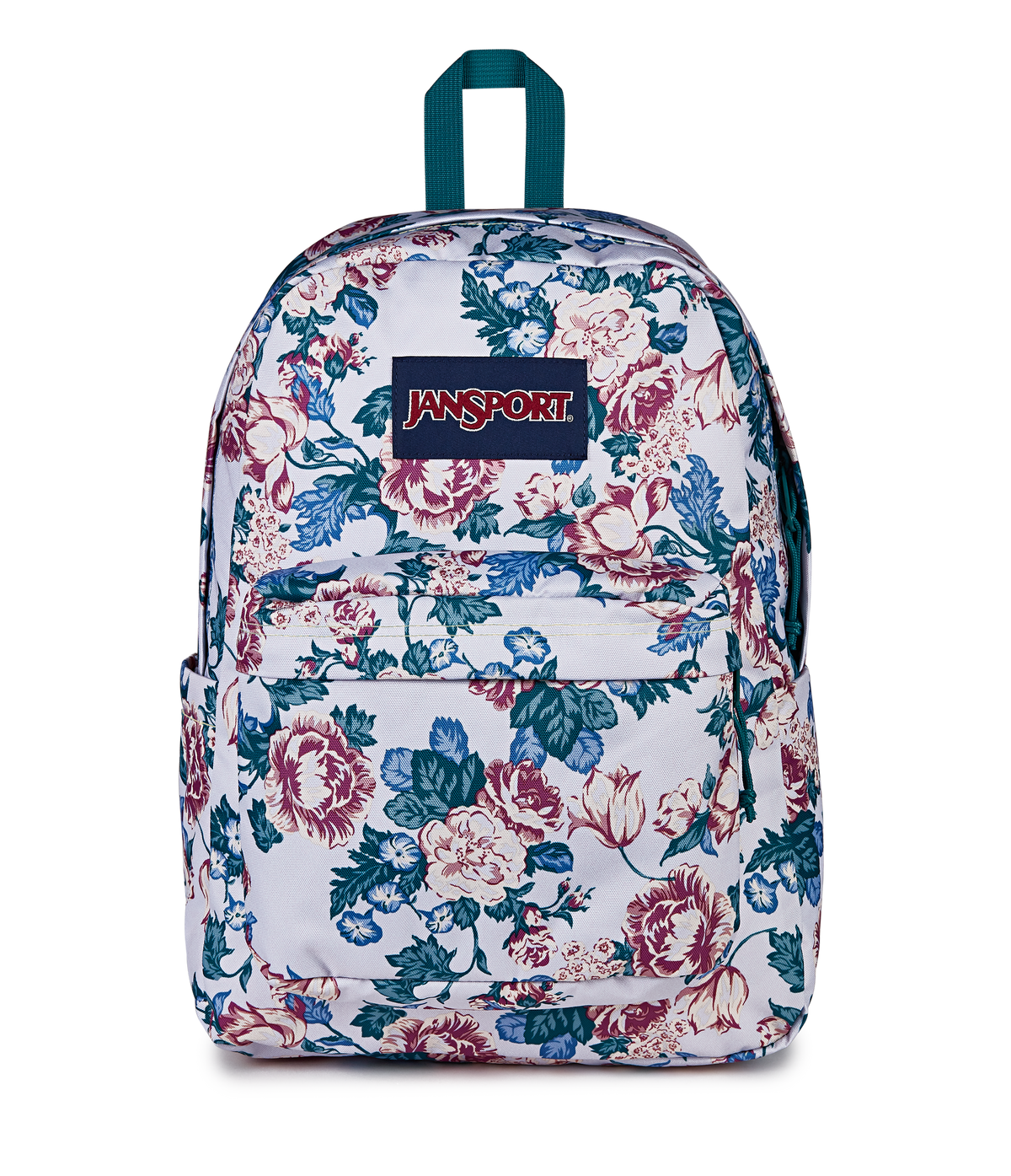 JanSport SuperBreak Plus Iconic Style in Rustic Roses Moon Flower — front view # color_Rustic Roses Moon Flower