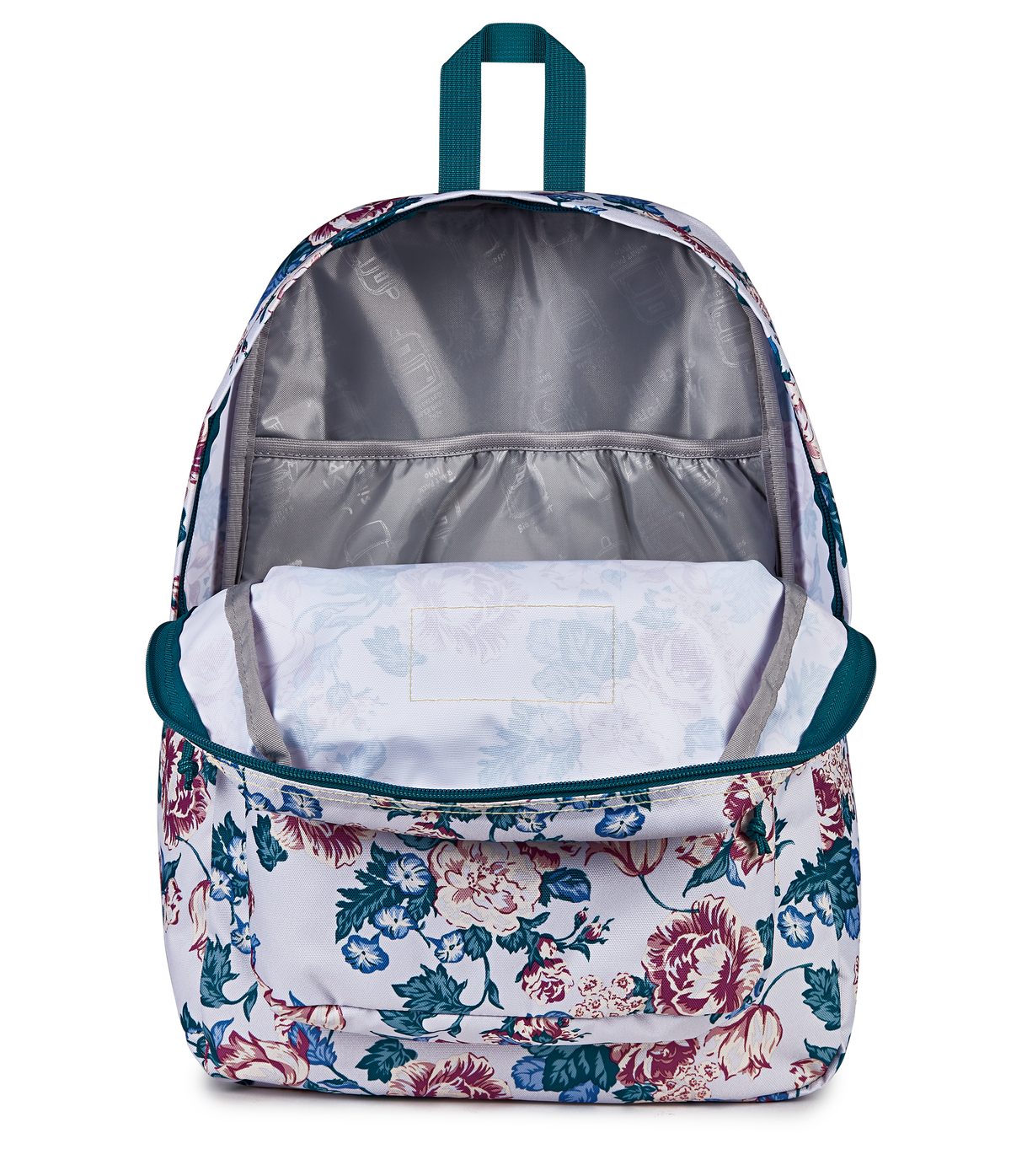 JanSport SuperBreak Plus Iconic Style in Rustic Roses Moon Flower — interior view