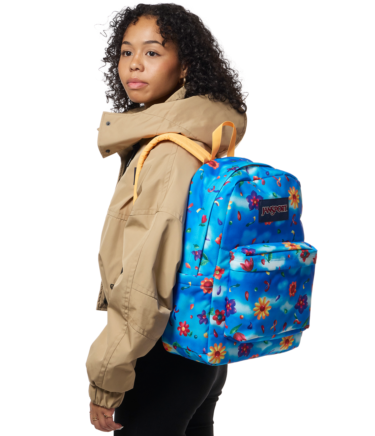 JanSport SuperBreak Plus Iconic Style in Daydream Floral — lifestyle