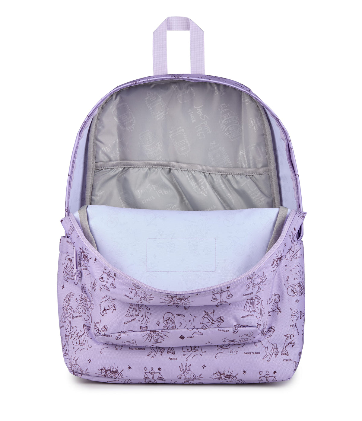 JanSport SuperBreak Plus Iconic Style in Horoscope Horizons Pastellilac — interior view