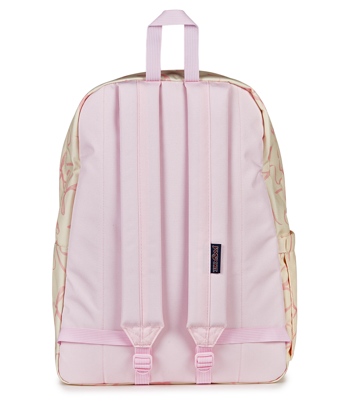JanSport SuperBreak Plus Iconic Style in Rows of Bows Pink Ice — back view