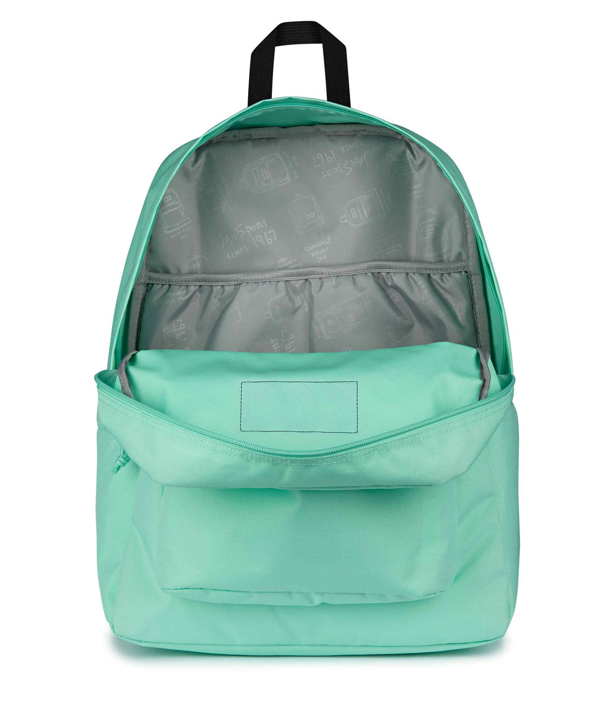 JanSport SuperBreak Plus Iconic Style in Magic Mint — interior view