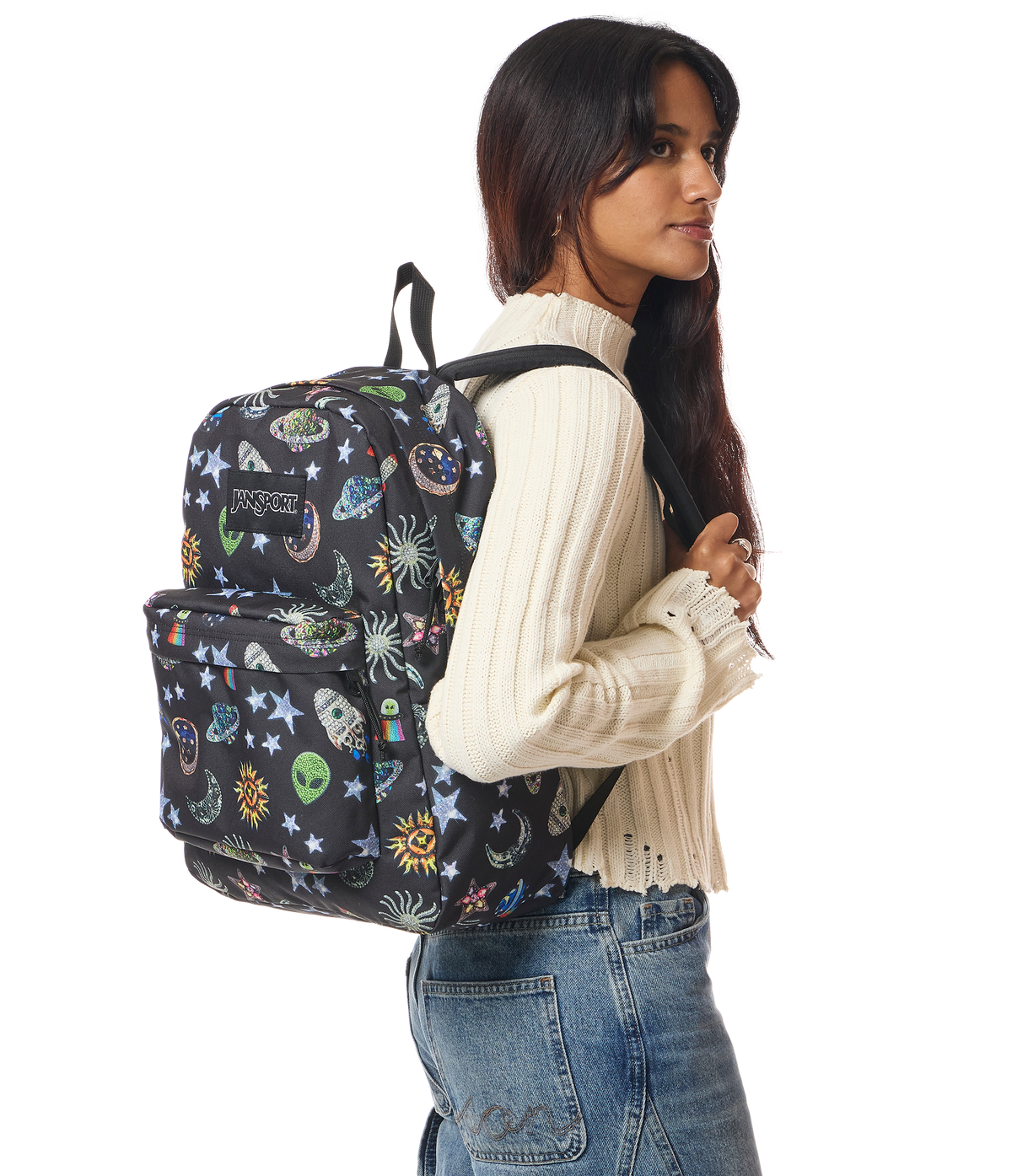 JanSport SuperBreak Plus Iconic Style in Galaxy Glam — lifestyle