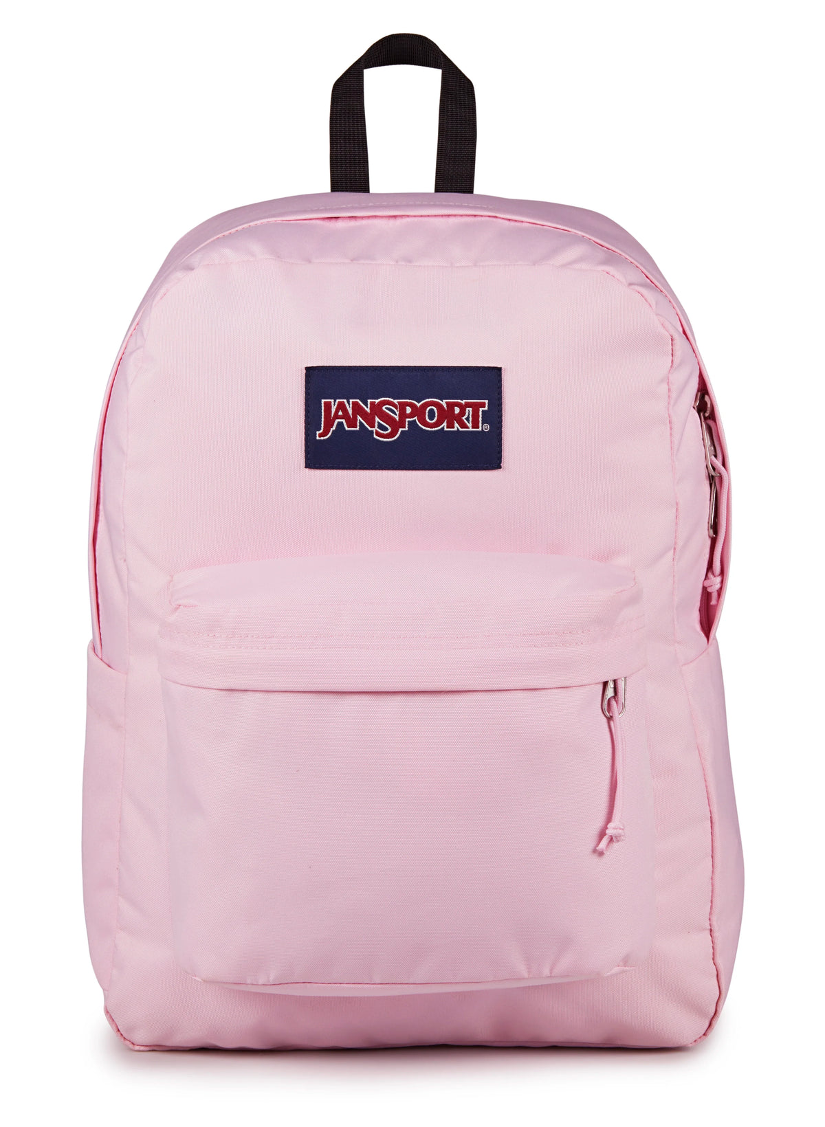 JanSport SuperBreak Plus Iconic Style in Pink Ice — front view