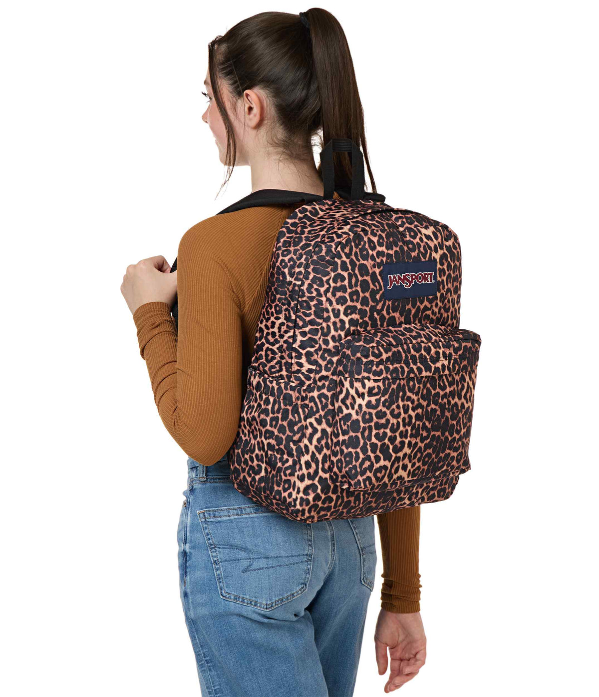 JanSport SuperBreak Plus Iconic Style in Animal Illusion — lifestyle
