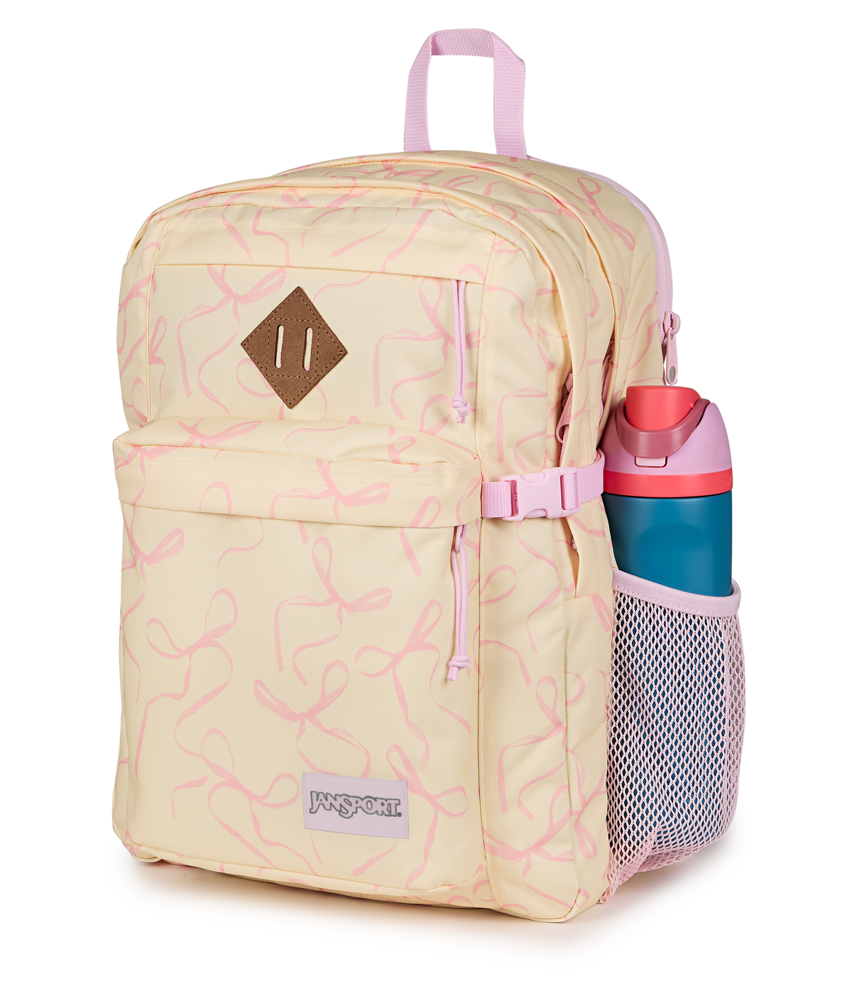 JanSport Main Campus Iconic Style in Rows of Bows Pink Ice — detail view