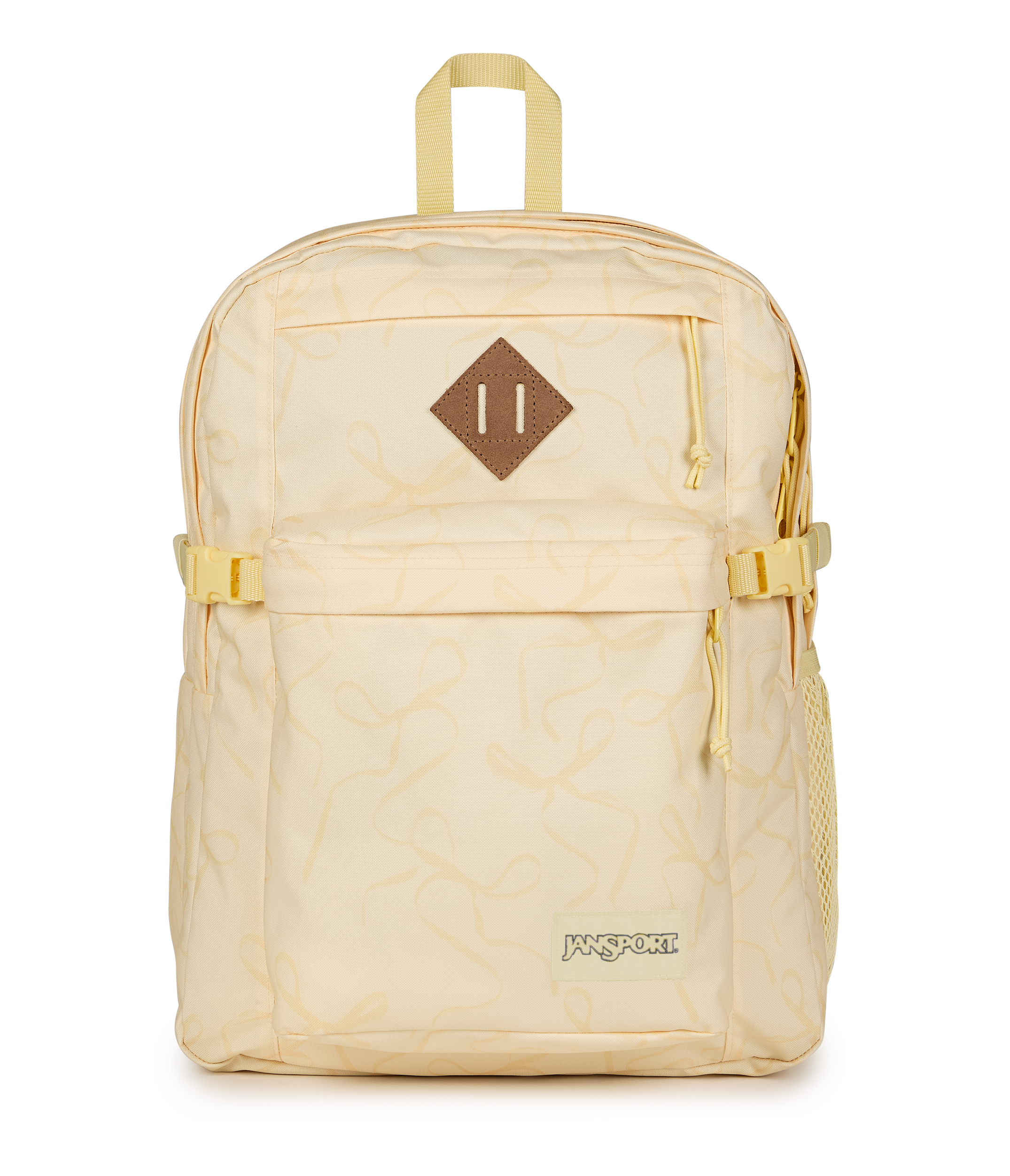 JanSport Main Campus Iconic Style in Rows of Bows Lemon Ice — front view # color_Rows of Bows Lemon Ice