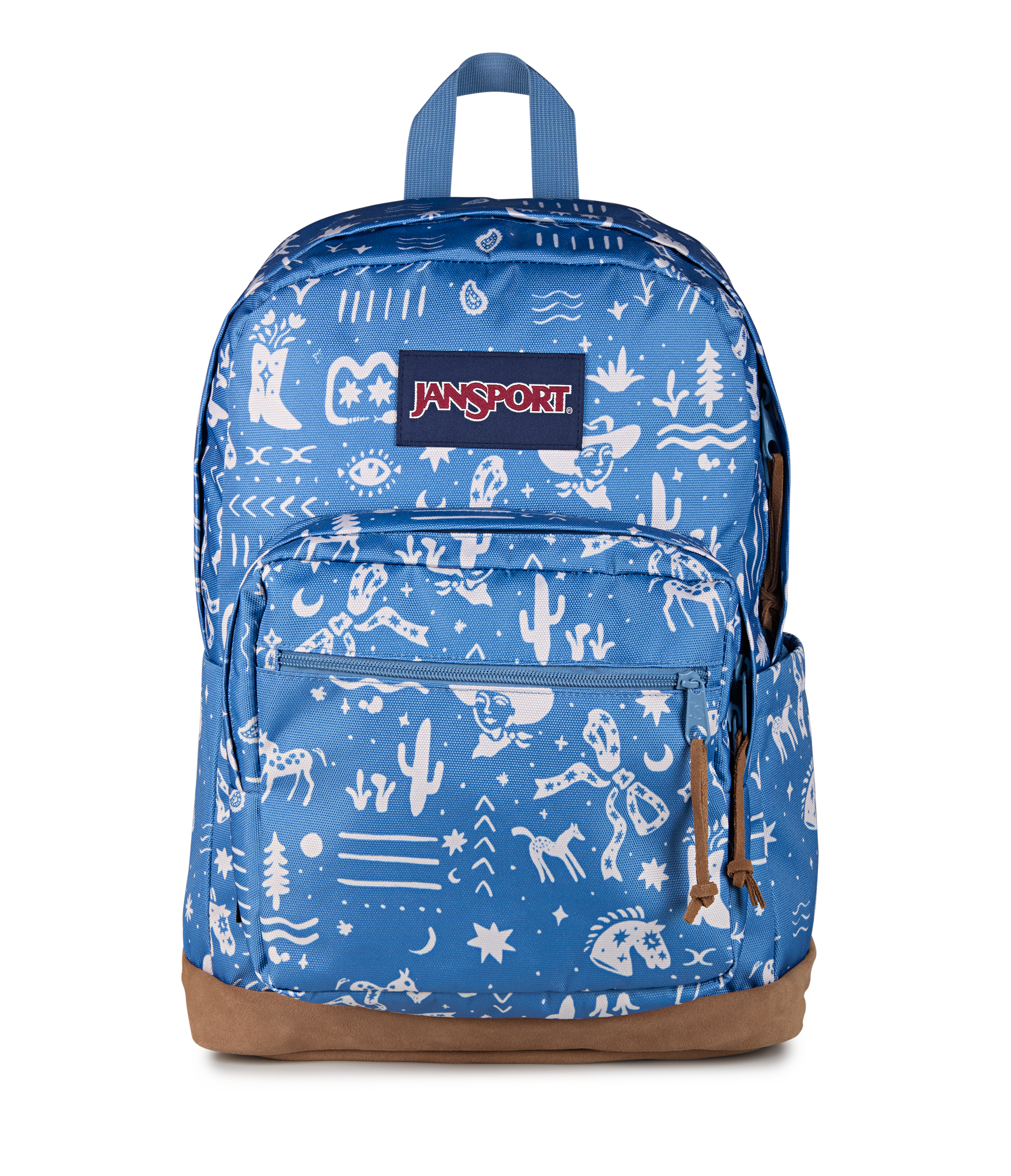 Jansport Right Pack Backpack Iconic Style in Yeehaw and Horse Elemental Blue — front view # color_Yeehaw and Horse Elemental Blue