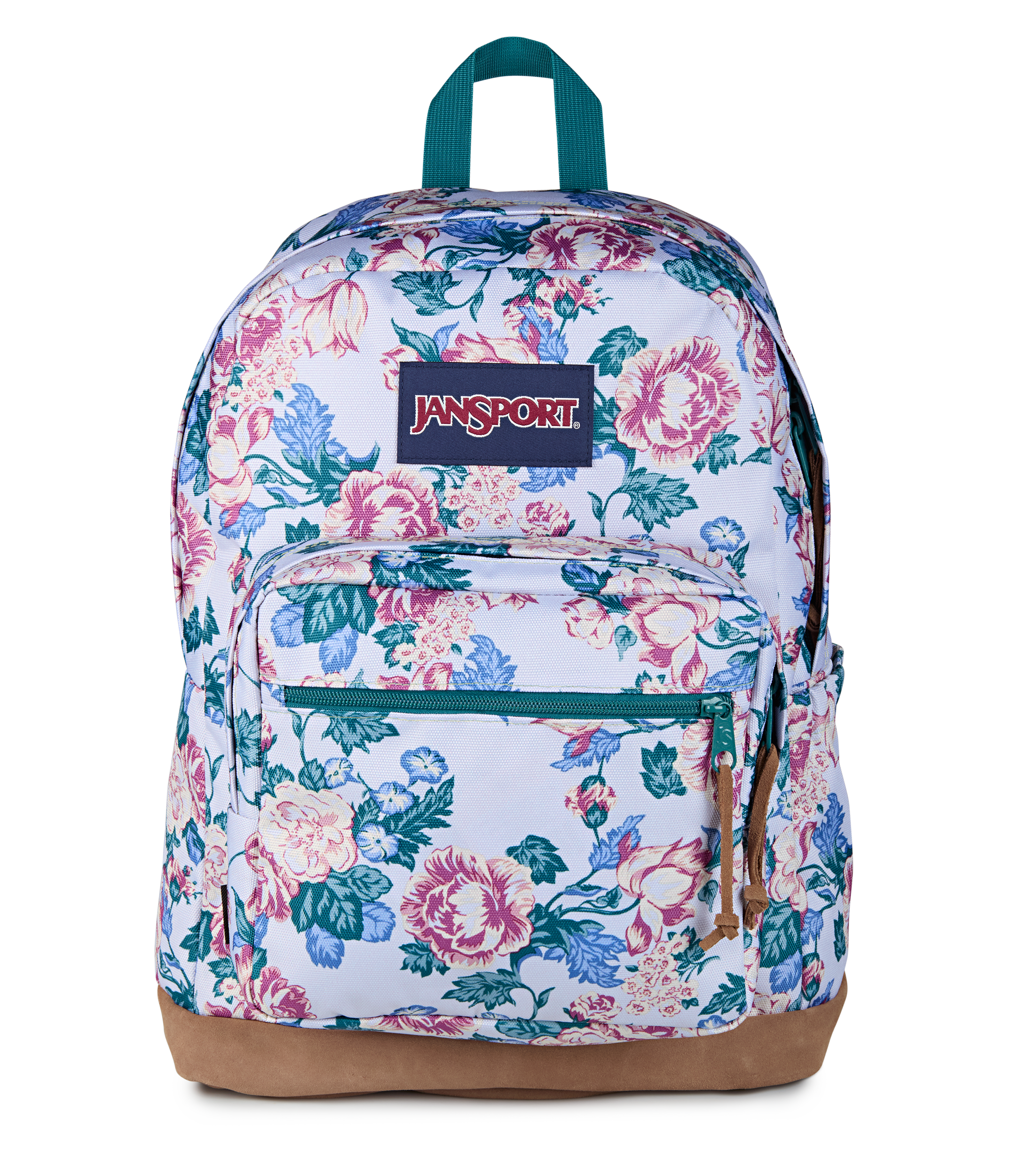 Jansport Right Pack Backpack Iconic Style in Rustic Roses Moon Flower — front view # color_Rustic Roses Moon Flower