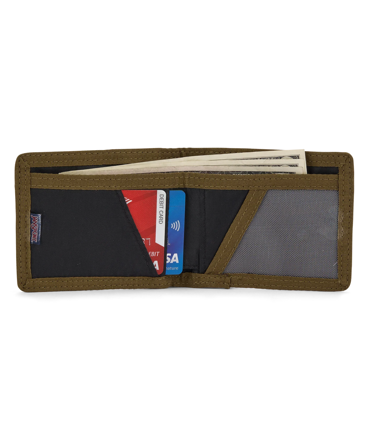 JanSport Core Bifold Wallet in Army Green — interior view