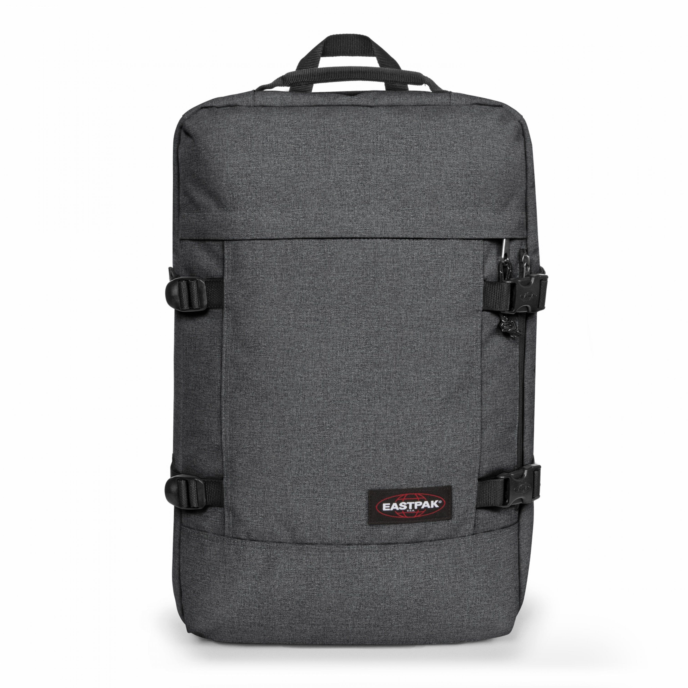 Eastpak Travelpack Backpack 42L in Black Denim — front view # color_Black Denim