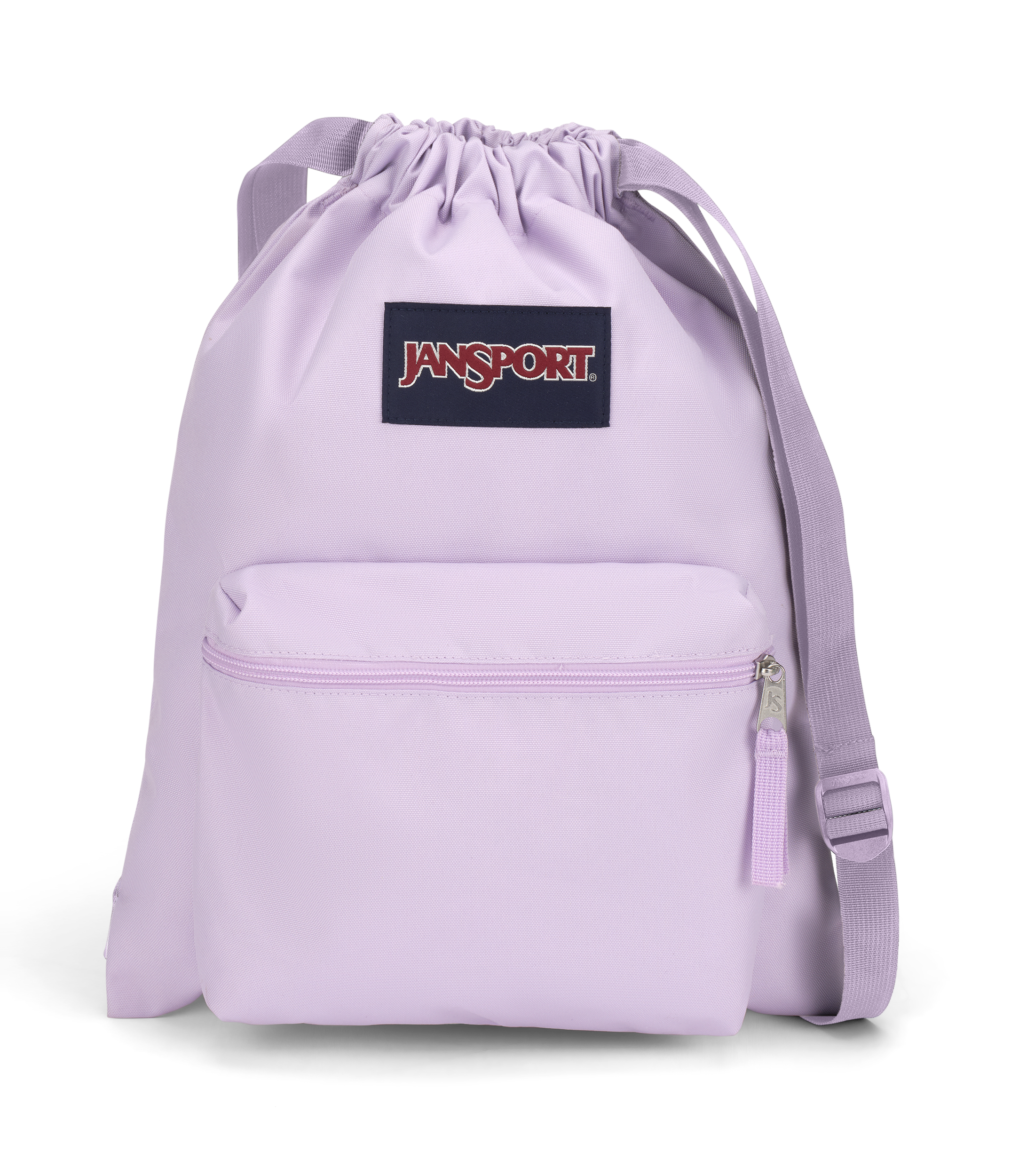 JanSport Draw Sack in Pastel Lilac — front view