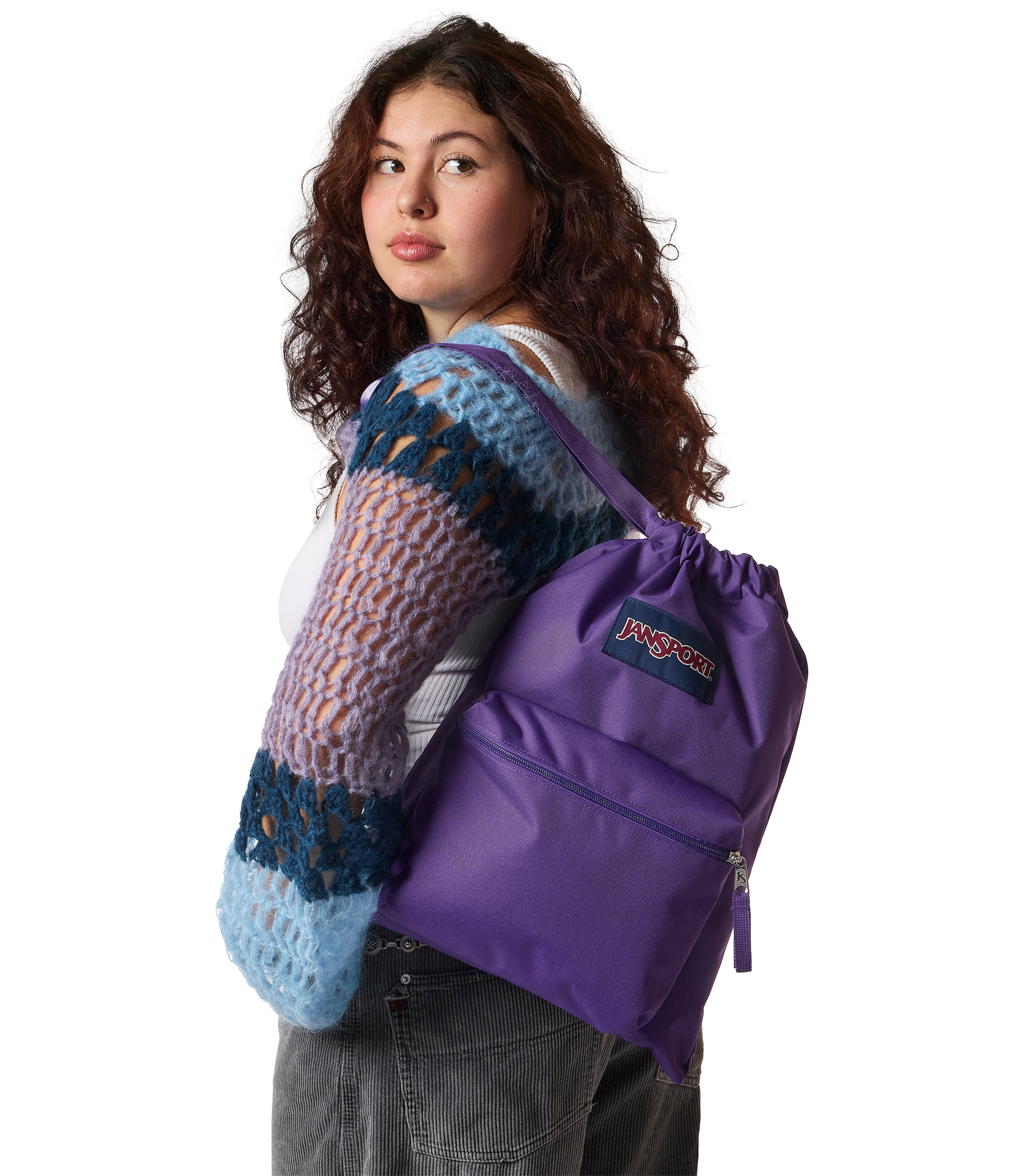 JanSport Draw Sack in Grape Jelly — angle view 2