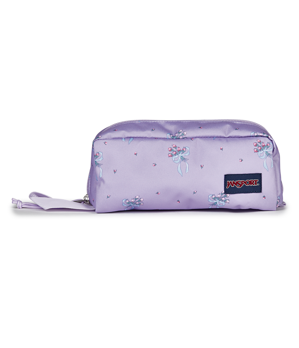 JanSport Perfect Pouch in Pastel Petals Lilac — front view # color_Pastel Petals Lilac