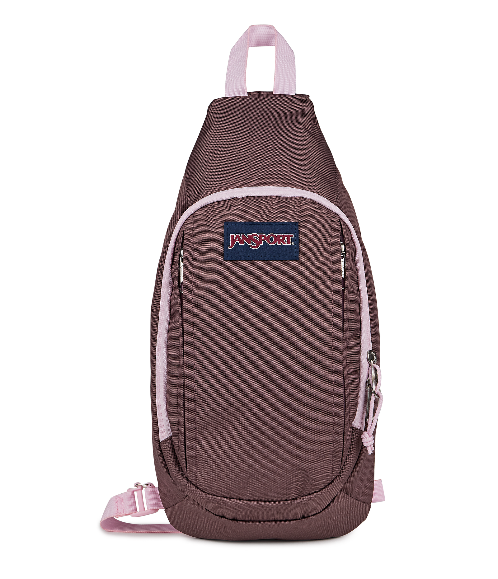 JanSport Move Sling Bag in Mahogany Haze/Pink Ice — front view # color_Mahogany Haze/Pink Ice