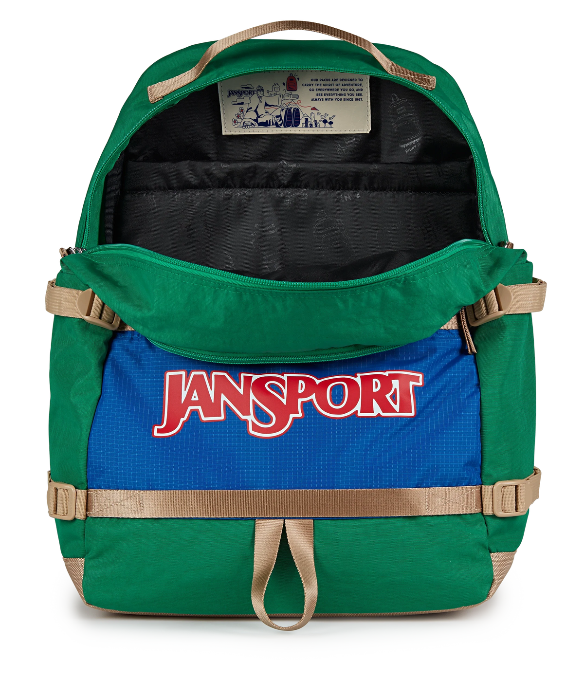Jansport Small Seattle Pack Retro Series in Jelly Kelly — interior view