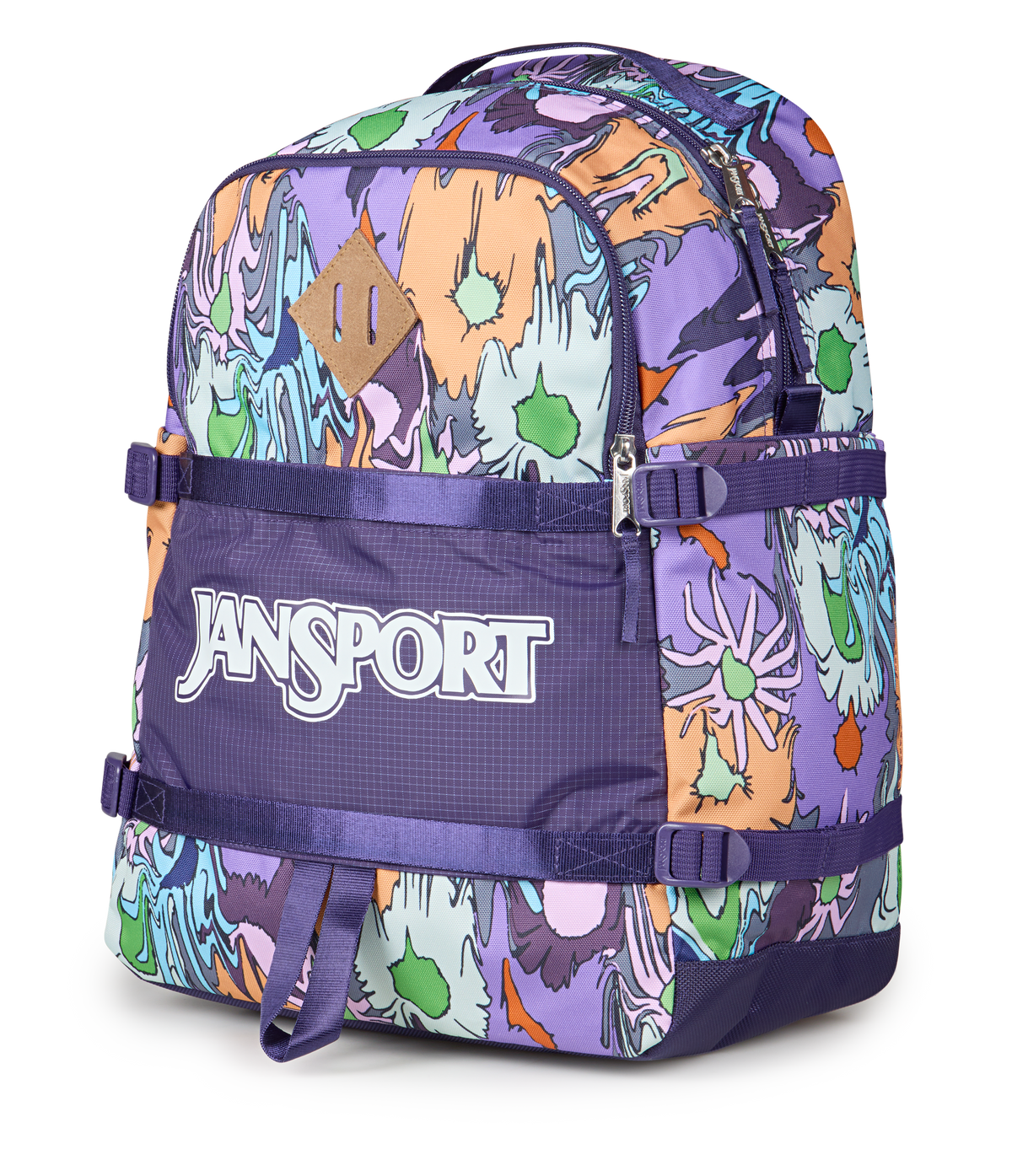 Jansport Small Seattle Pack Retro Series in Melted Blooms Yellow — side view