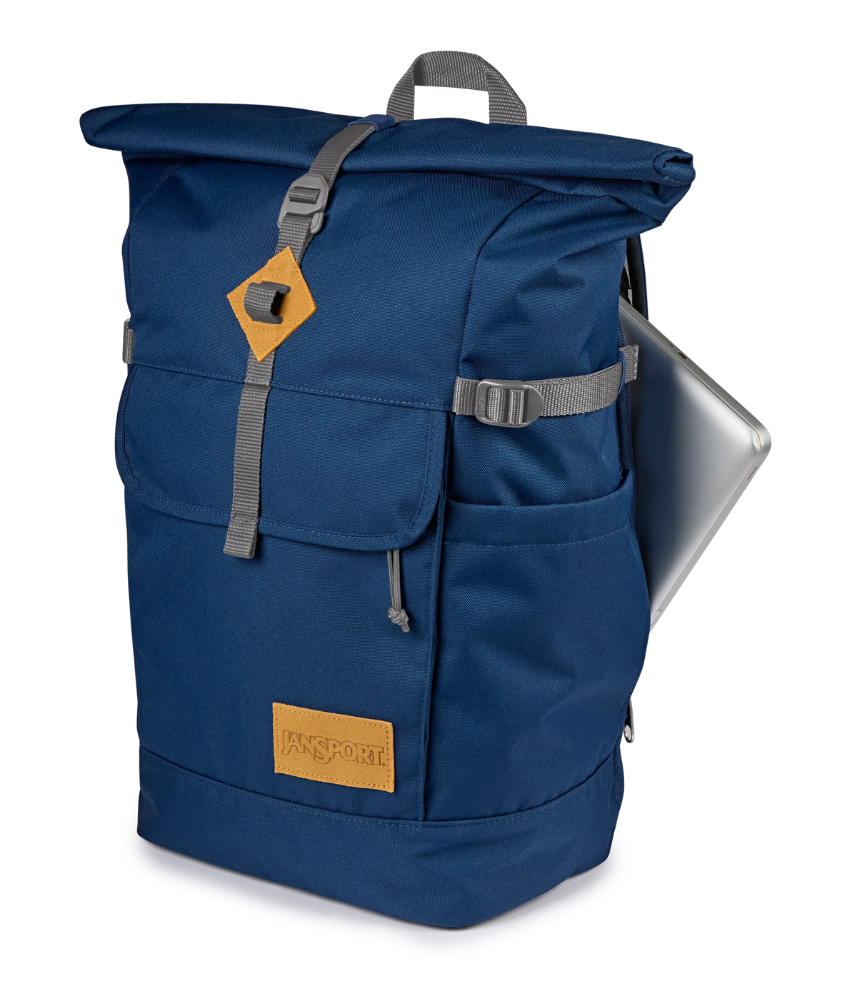 JanSport Hatchet Rolltop Backpack in Navy — detail view
