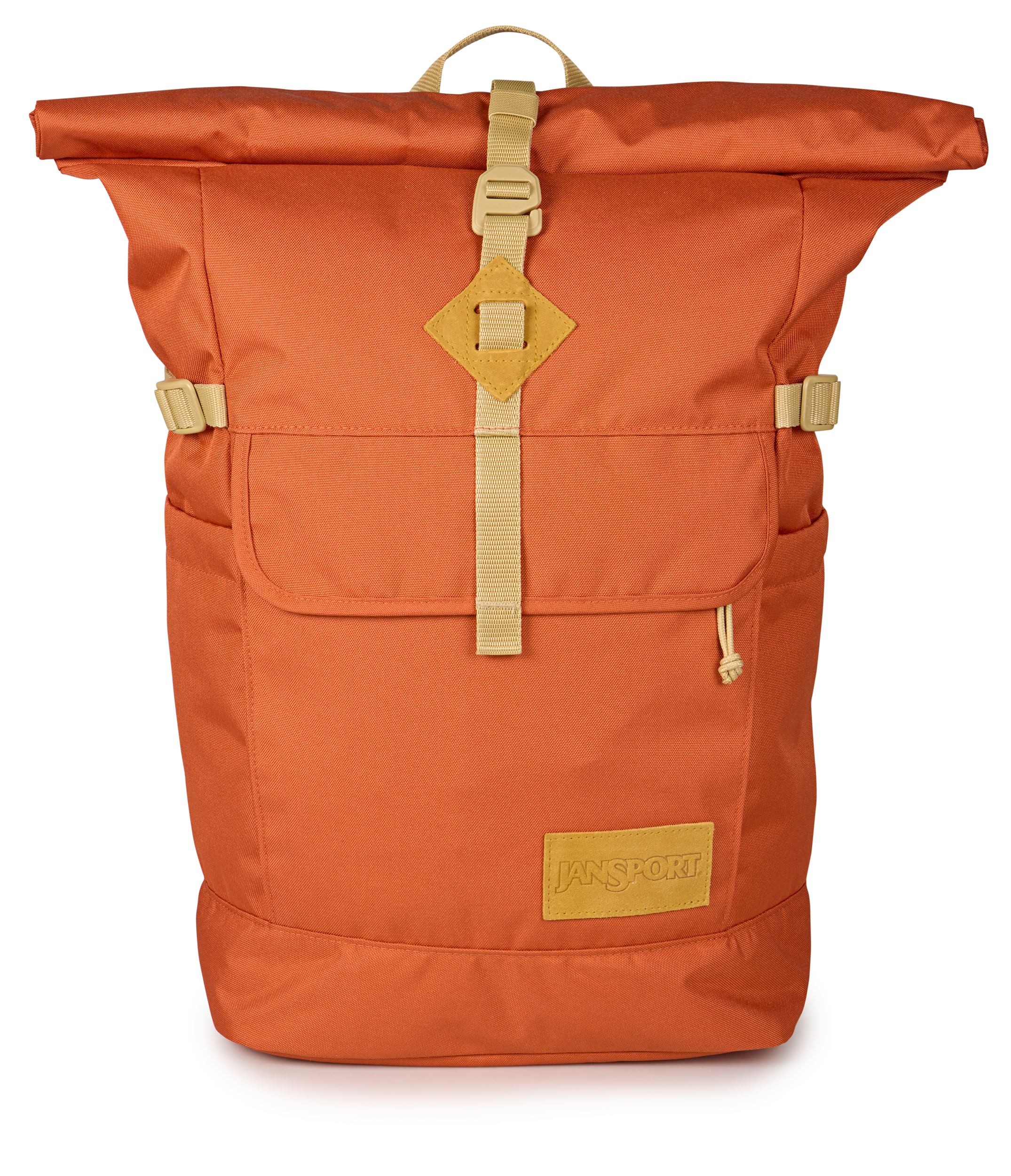JanSport Hatchet Rolltop Backpack in Dune Red — front view # color_Dune Red