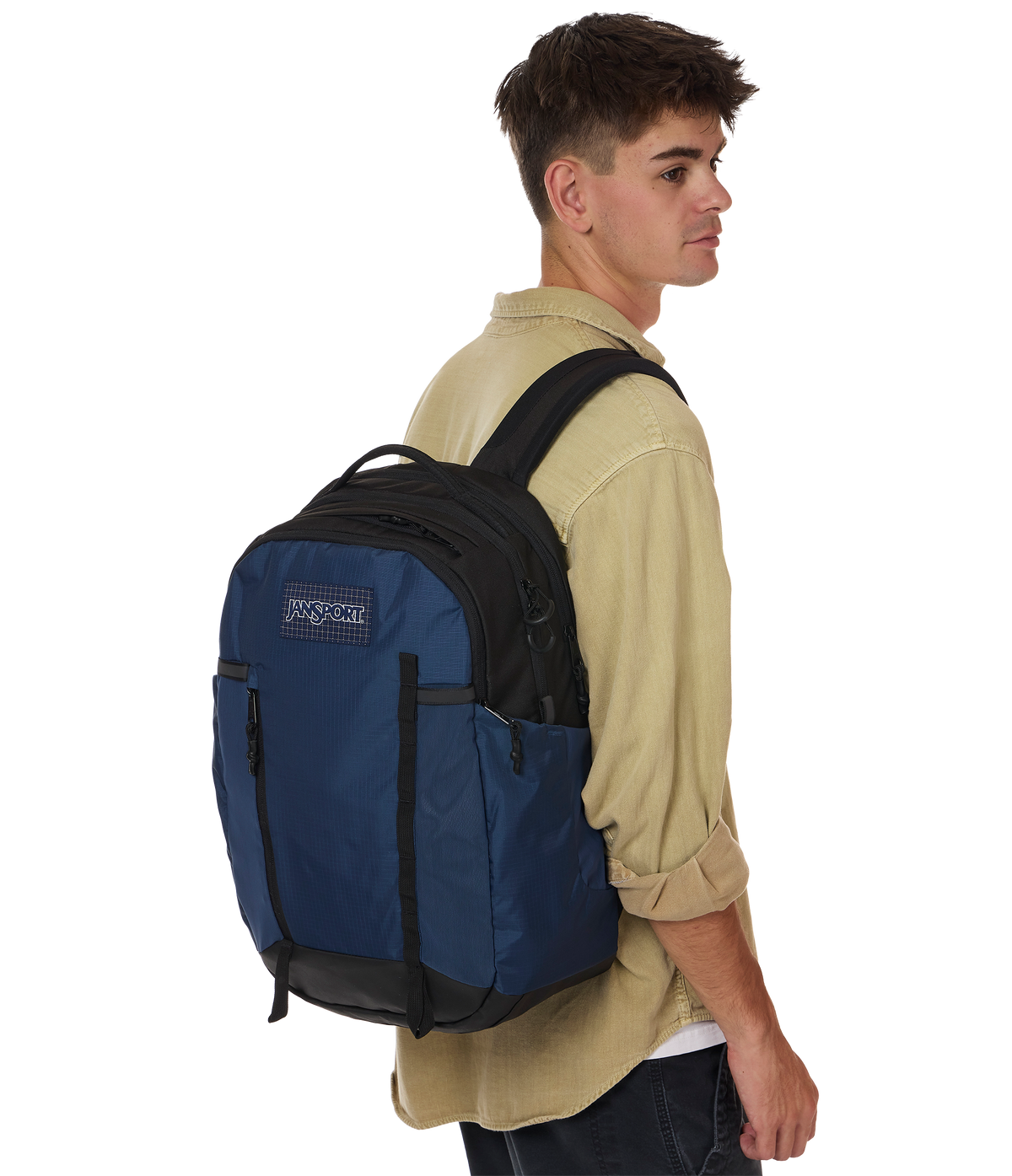 Jansport All Around Pack 28L in Navy — lifestyle