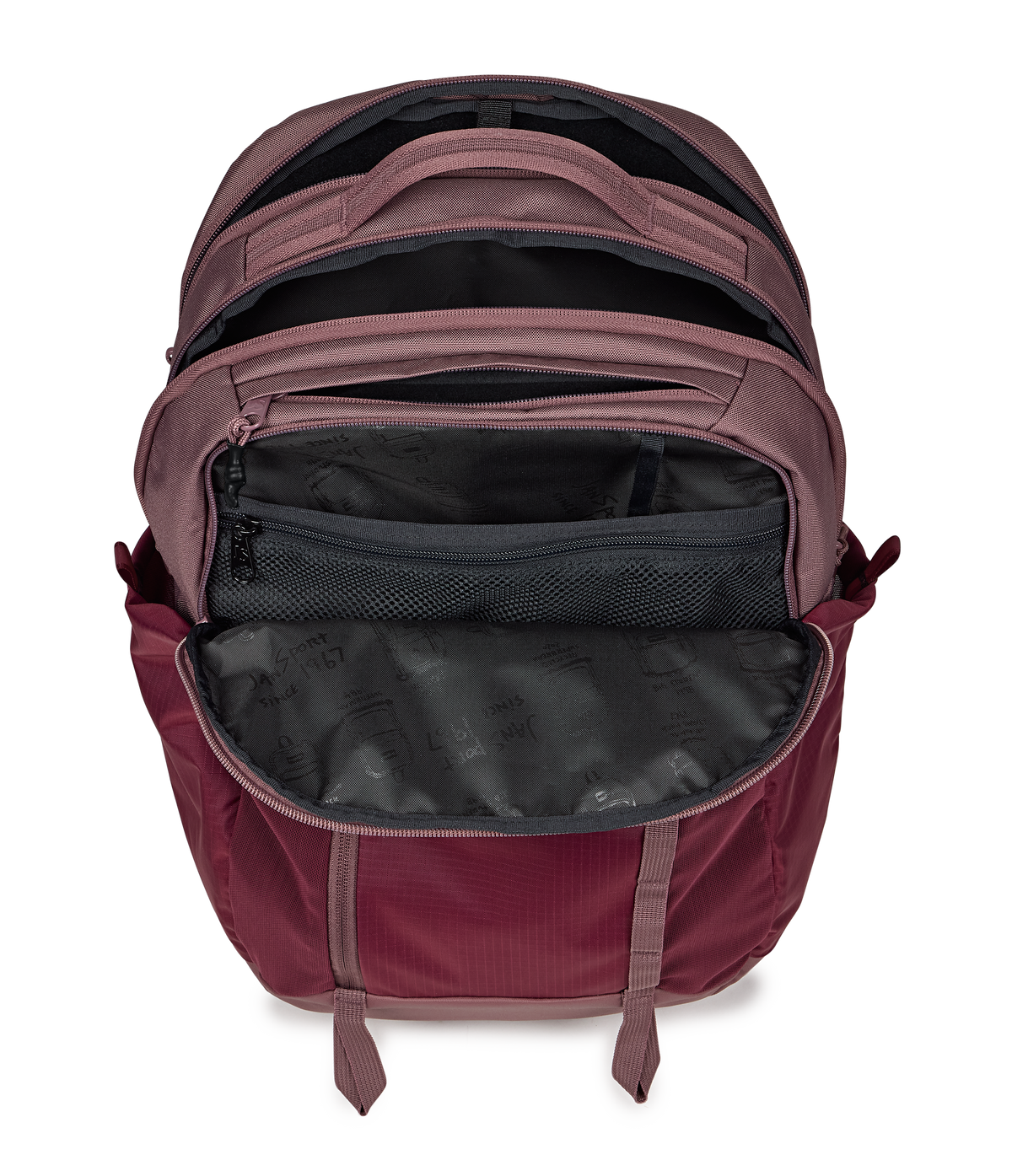 Jansport All Around Pack 28L in Cherry Lacquer — interior view
