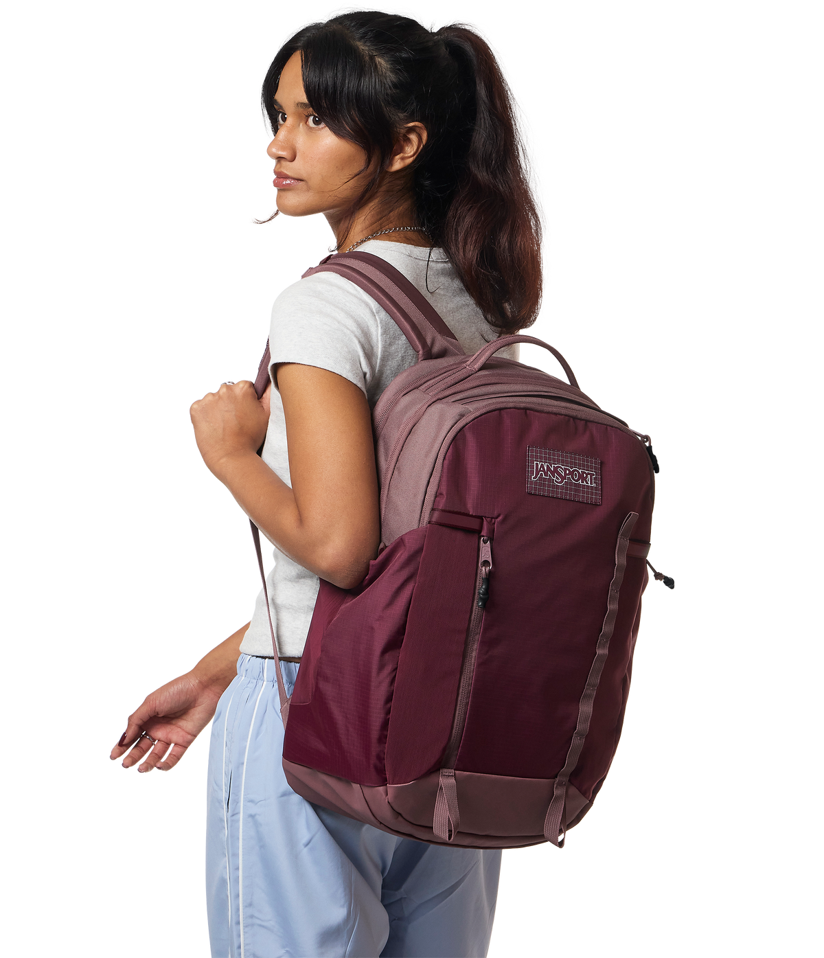 Jansport All Around Pack 28L in Cherry Lacquer — lifestyle