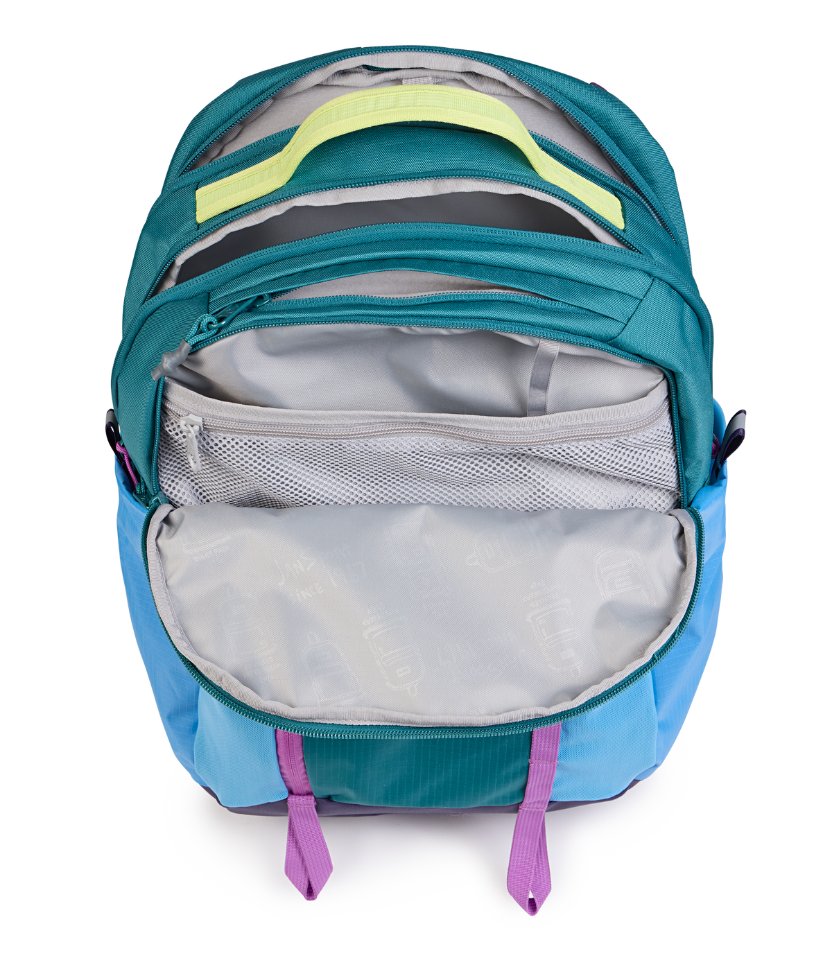 Jansport All Around Pack 28L in Emerald Pool — interior view
