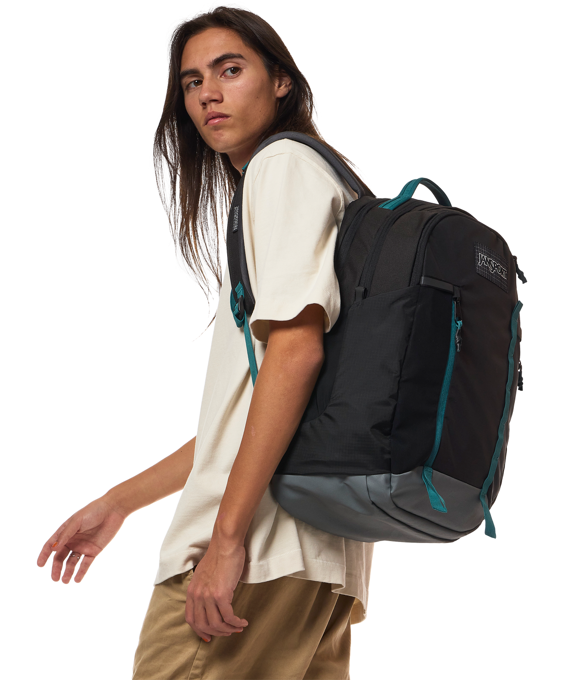 Jansport All Around Pack 28L in Smokey Grit — lifestyle